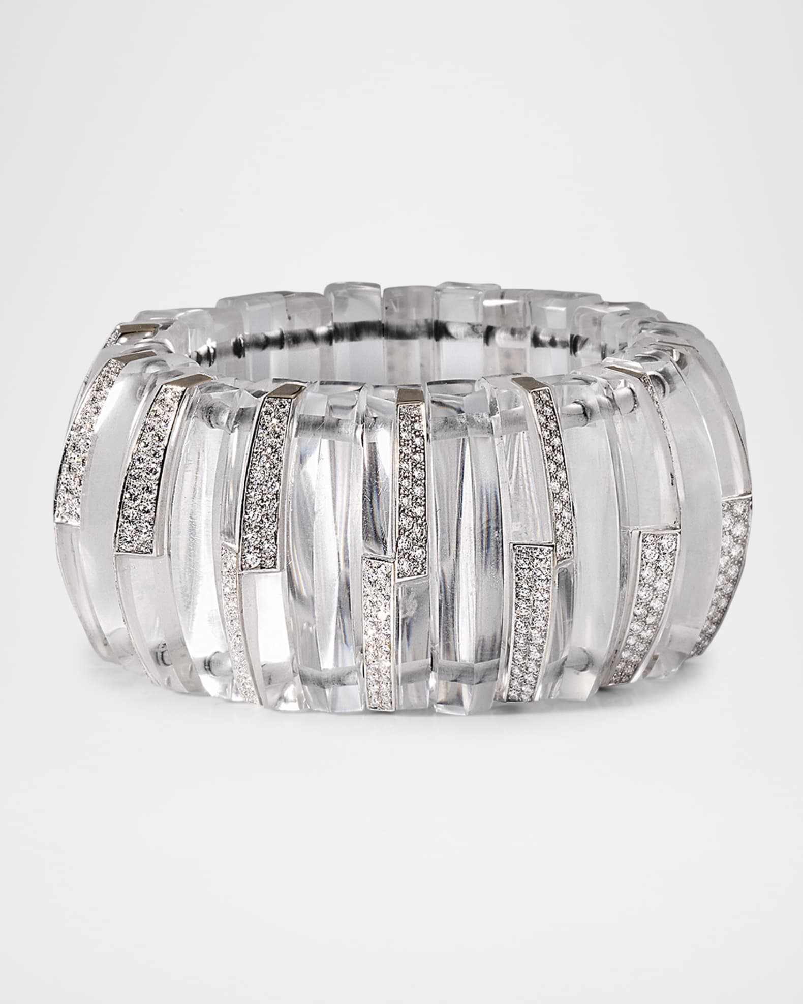 18K White Gold Rock Crystal Stretch Bracelet with Diamonds 0
