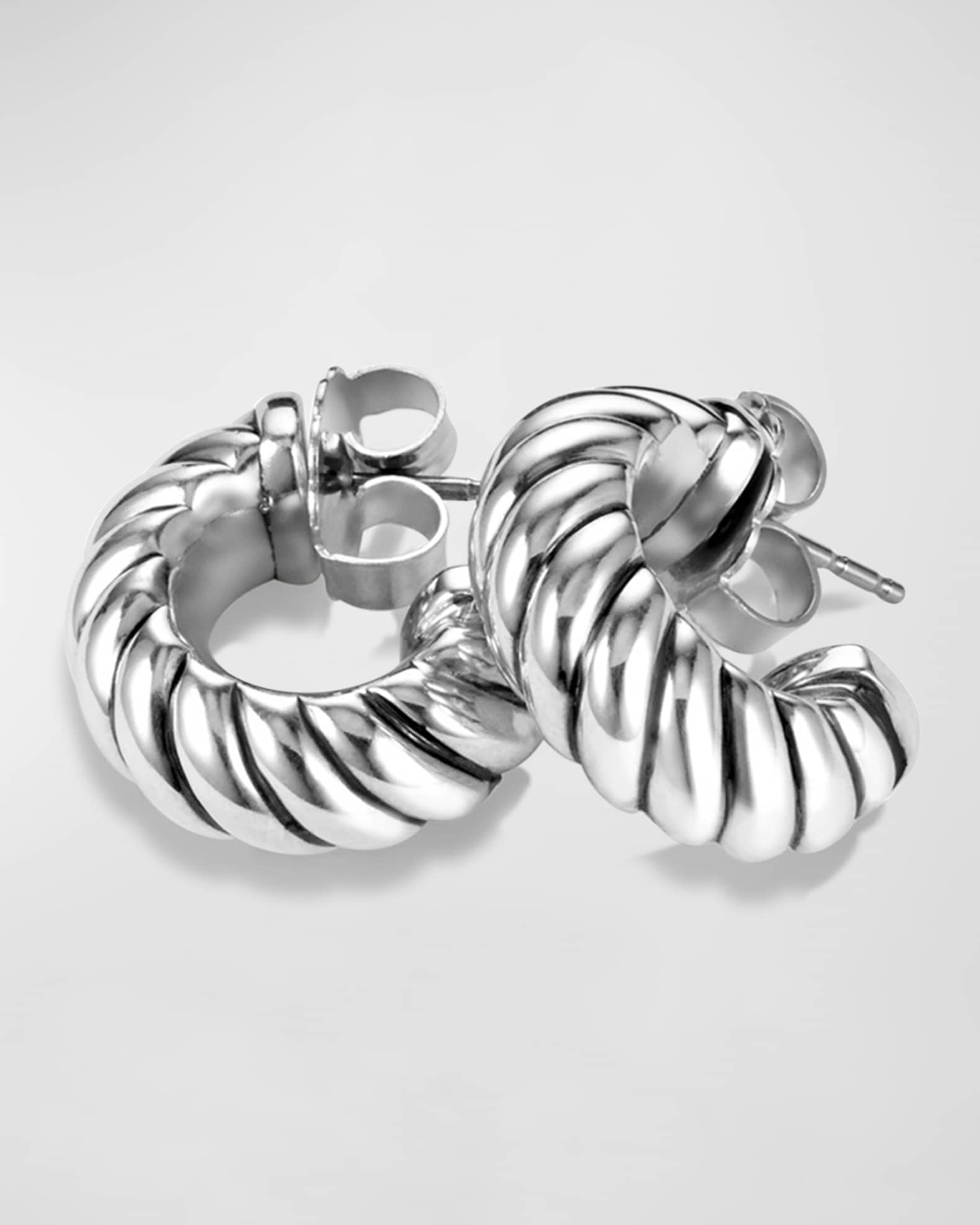 David Yurman Sculpted Cable Huggie Earrings in Silver 0.8 L Neiman Marcus