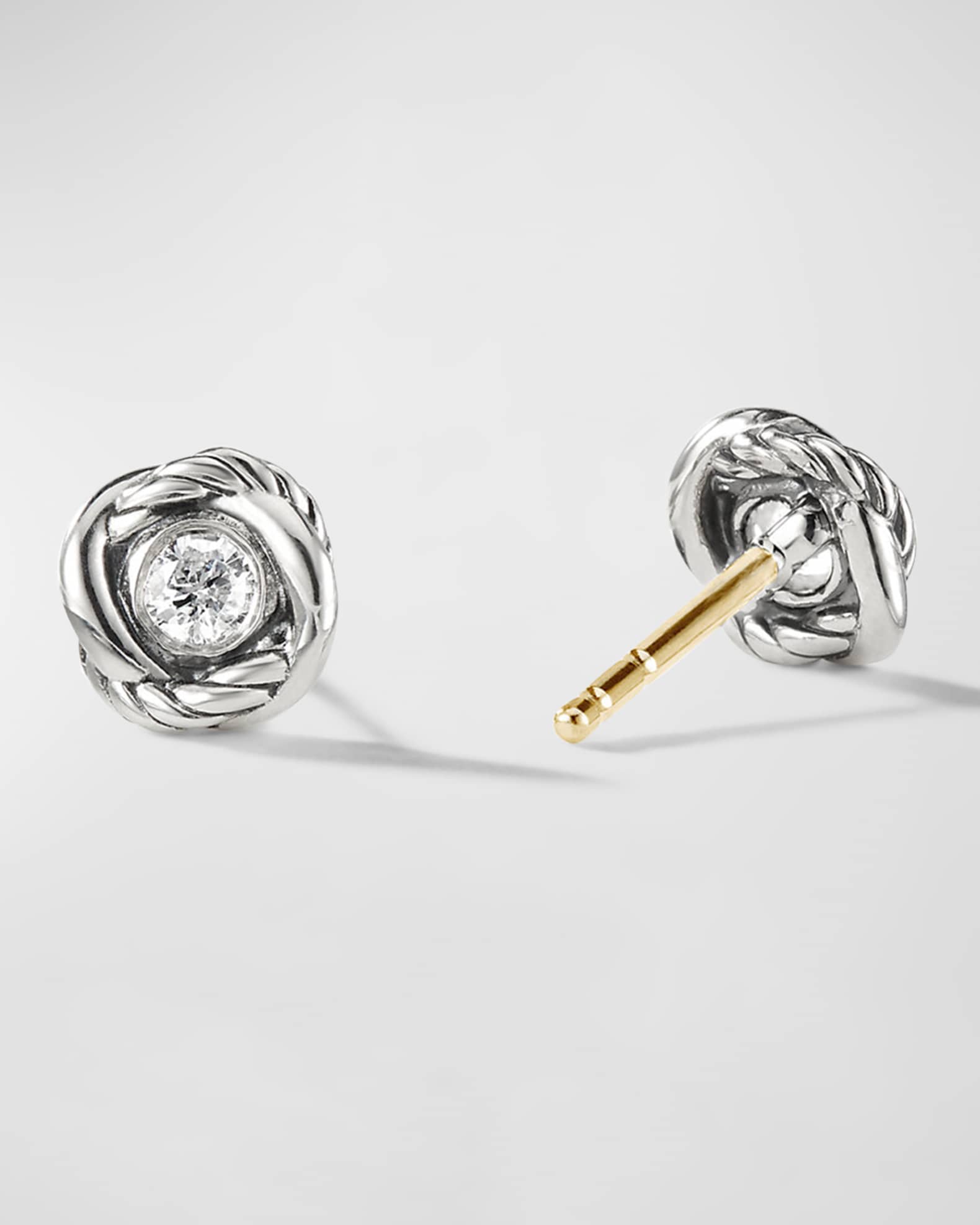 Infinity Stud Earrings with Diamond Dots. 18K gold with diamonds.