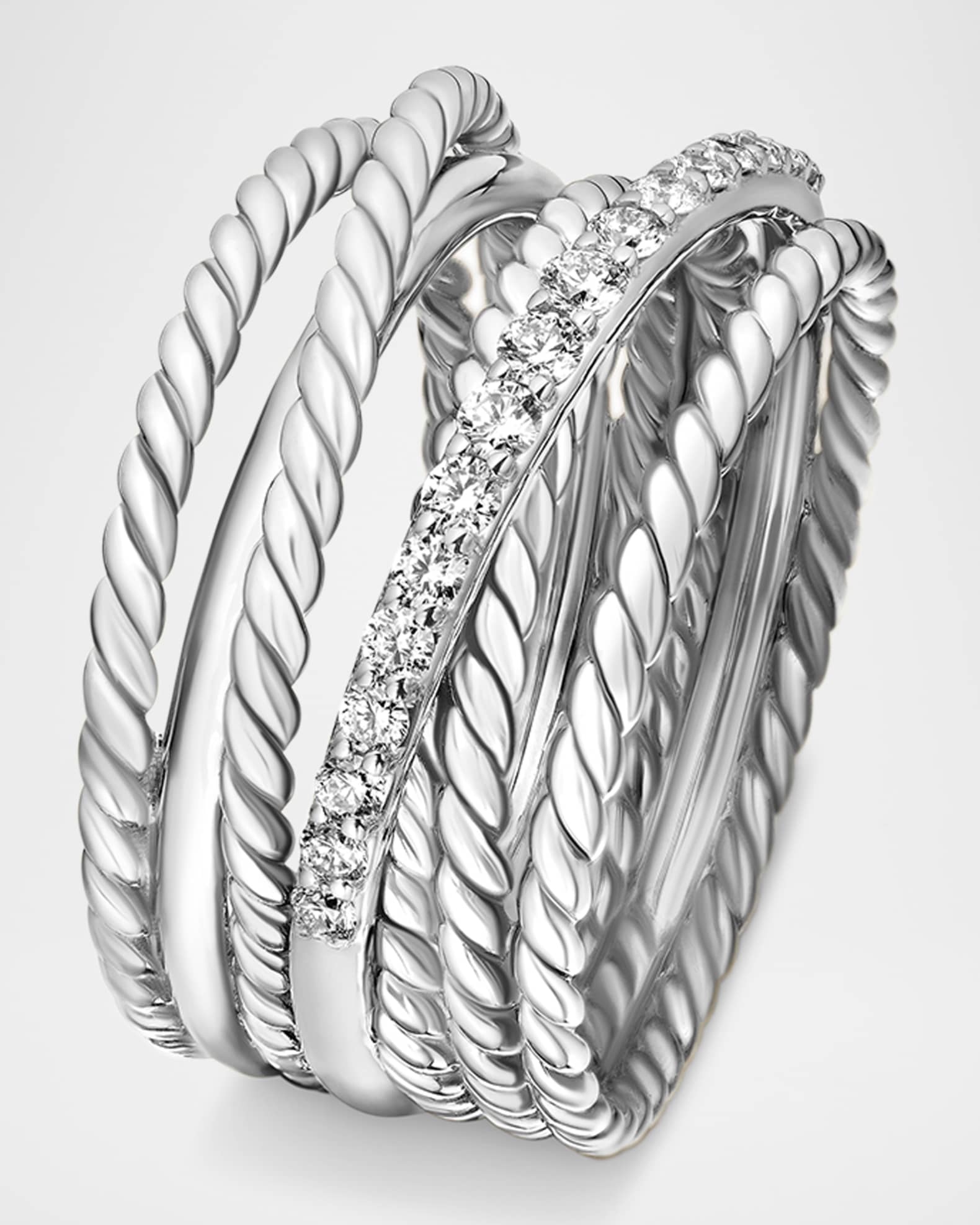 Crossover Ring with Pave Diamonds and Silver 12mm