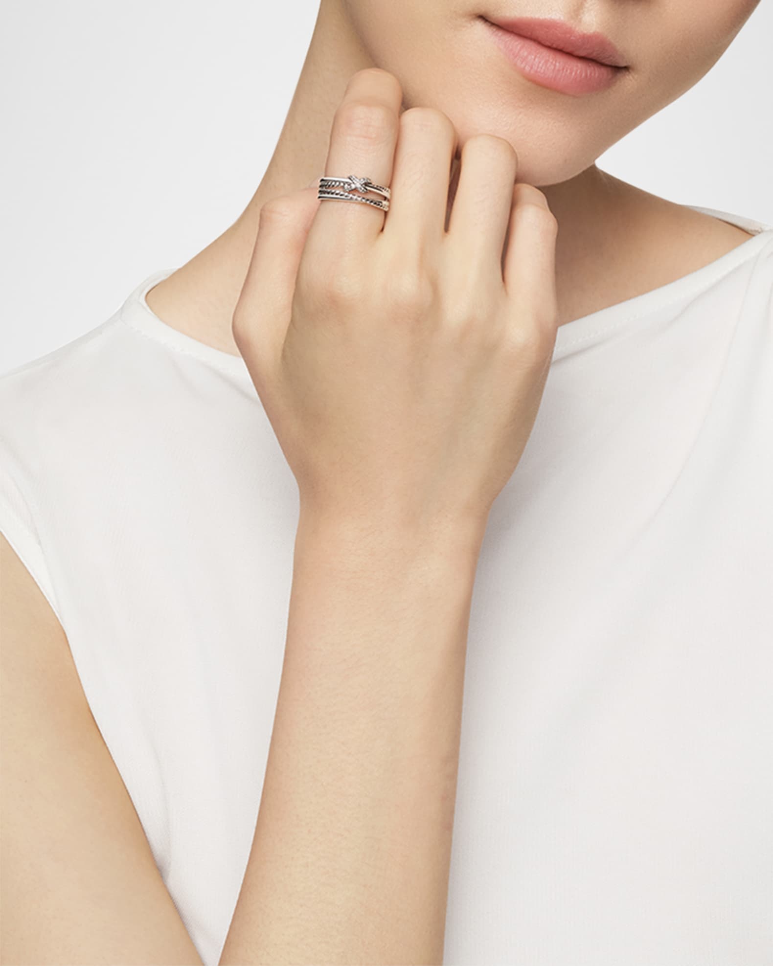 X Crossover Ring with Diamonds in Silver, 6mm 1