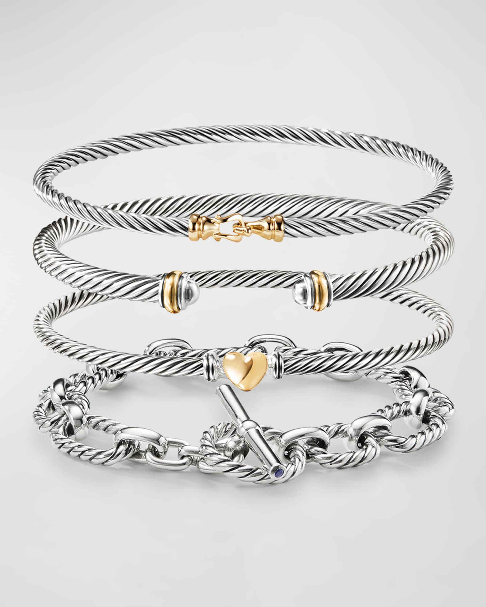 David Yurman 3mm Cable Heart Bracelet in Silver Neiman Marcus