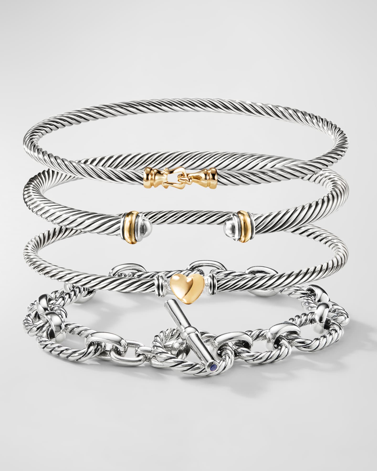 Cable Collectibles Heart Bracelet in Sterling Silver with 18K Yellow Gold,  3mm