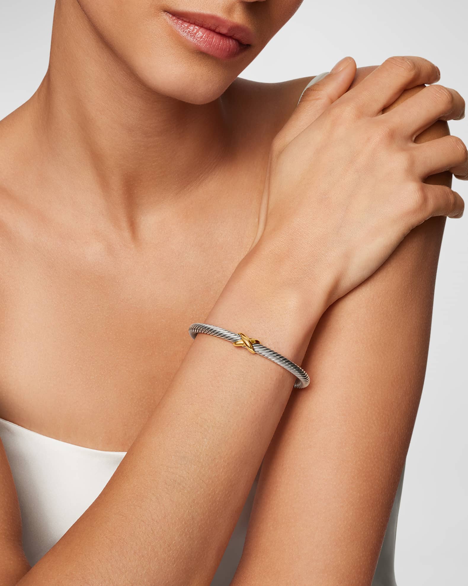 Cable Bracelet in Silver with 14K Gold, 5mm 1