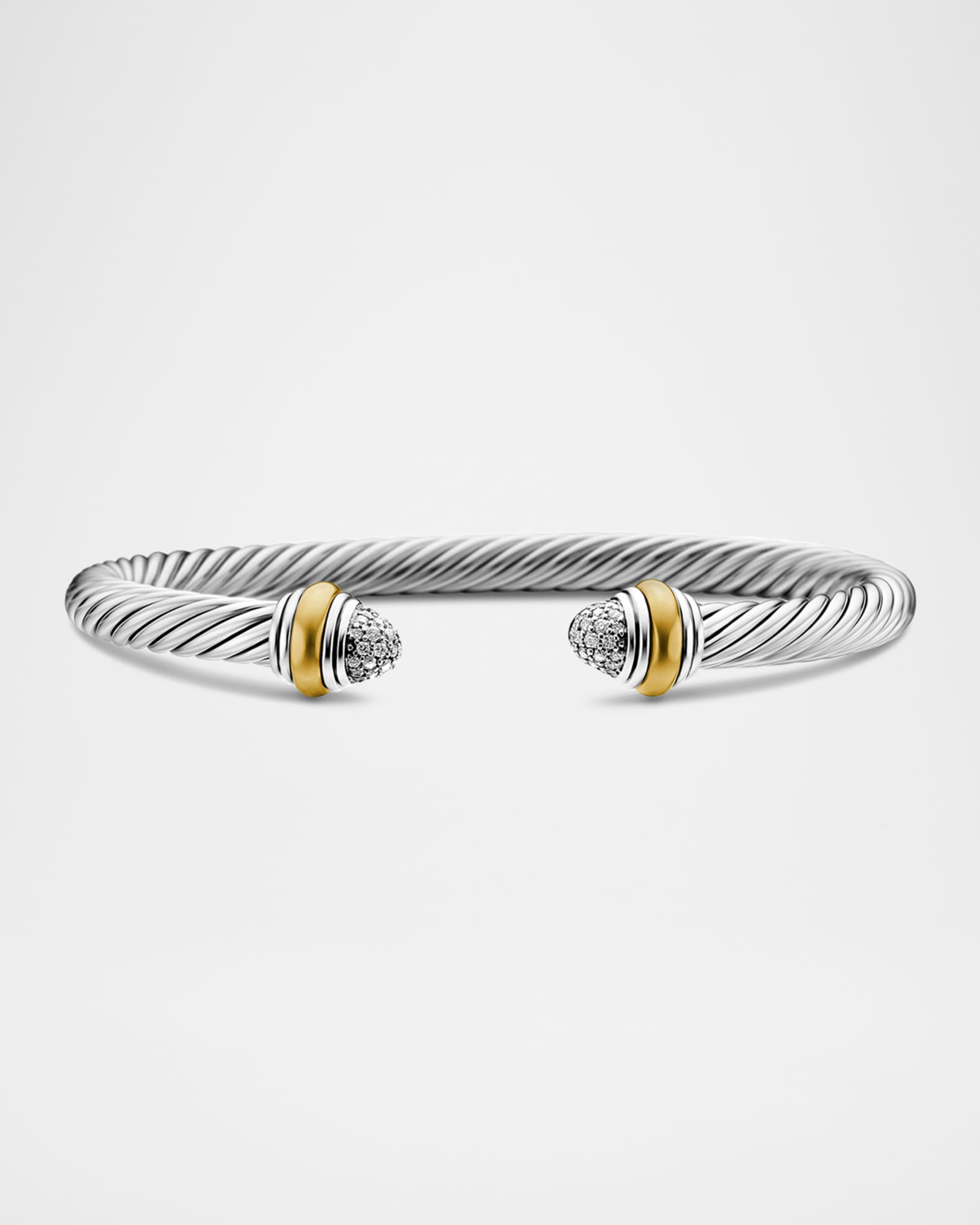 Cable Bracelet with Diamonds and 14K Gold in Silver, 5mm 0