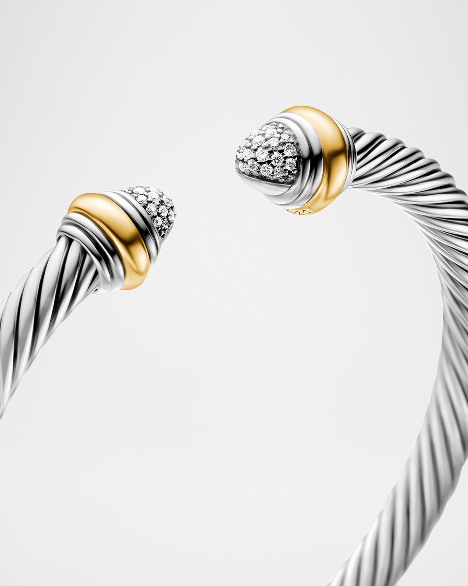 David Yurman Cable Bracelet with Diamonds and 14K Gold in Silver, 5mm