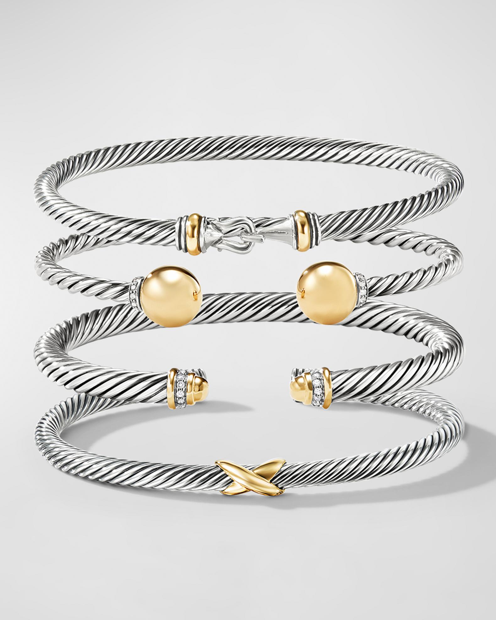 David Yurman Cable Station Bracelet in Silver with 18K Gold, 4mm