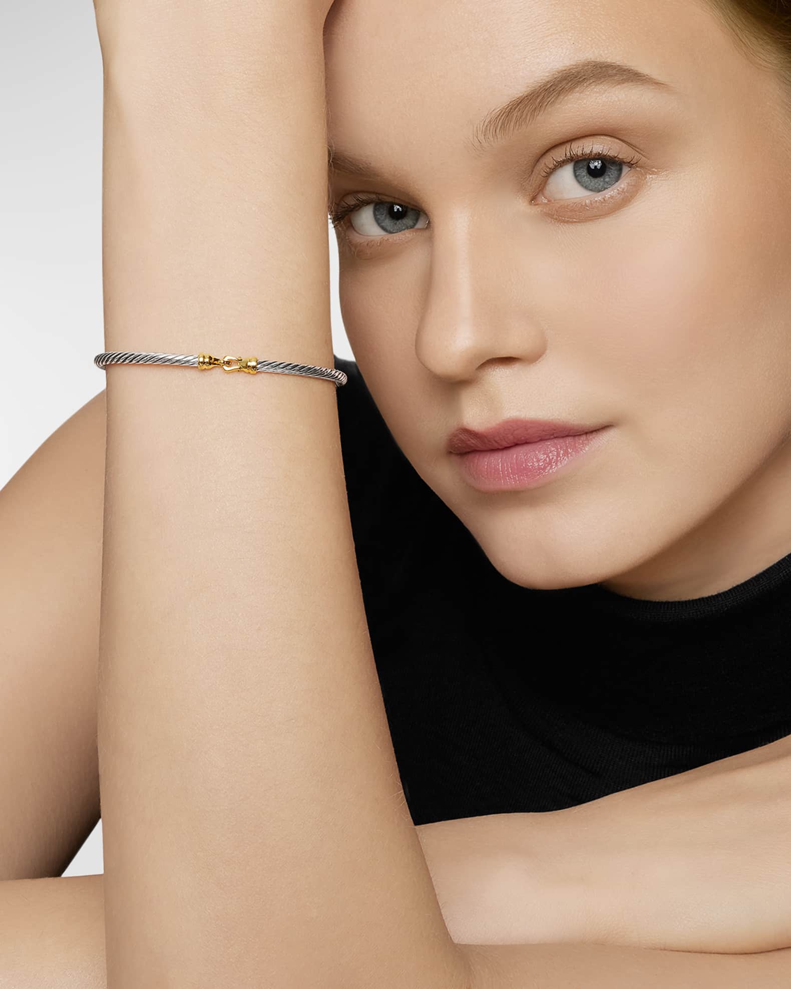 David Yurman Cable Buckle Bracelet in Silver with 18K Gold 3mm Neiman Marcus