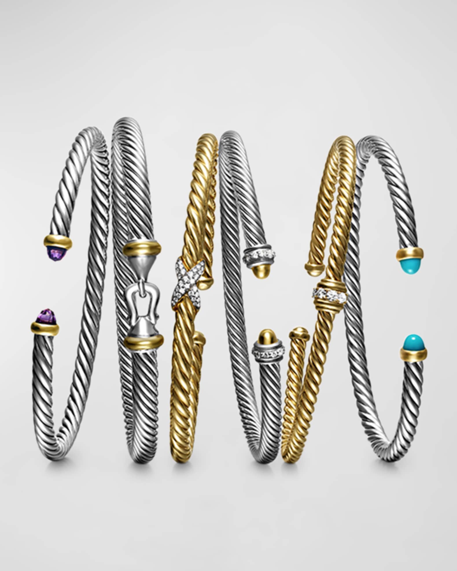 David Yurman Cable Buckle Bracelet in Silver with 18K Gold 5mm Neiman Marcus