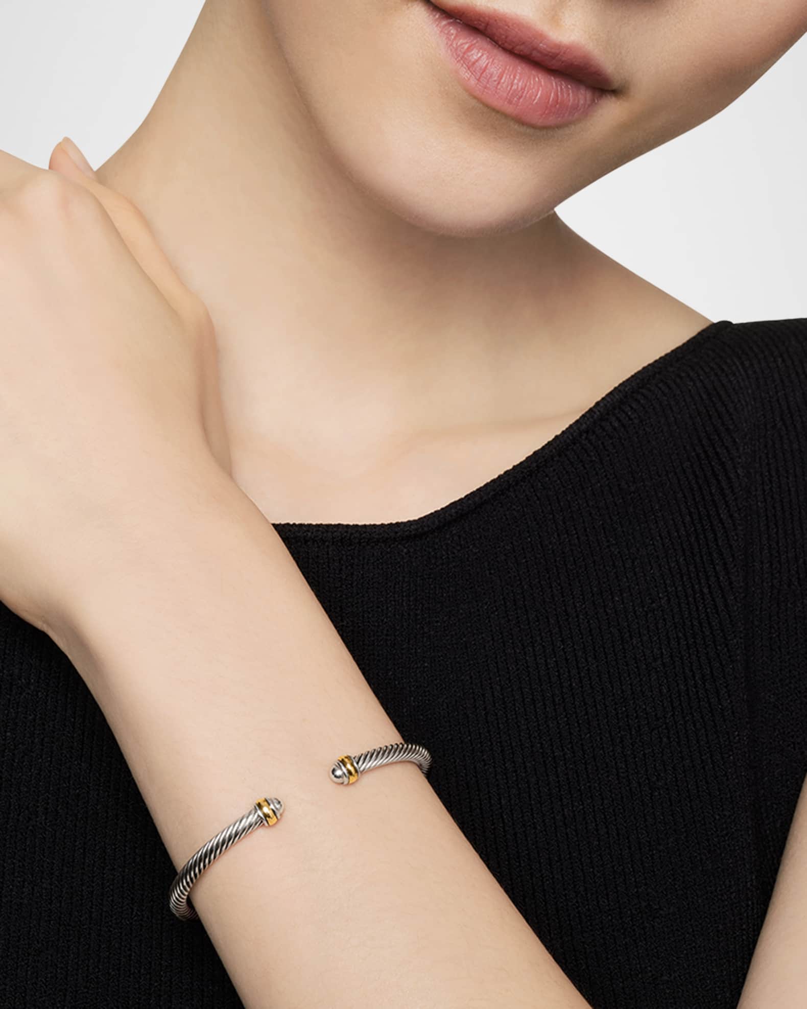 David Yurman Cable Bracelet in Silver with 18K Gold 4mm Neiman Marcus