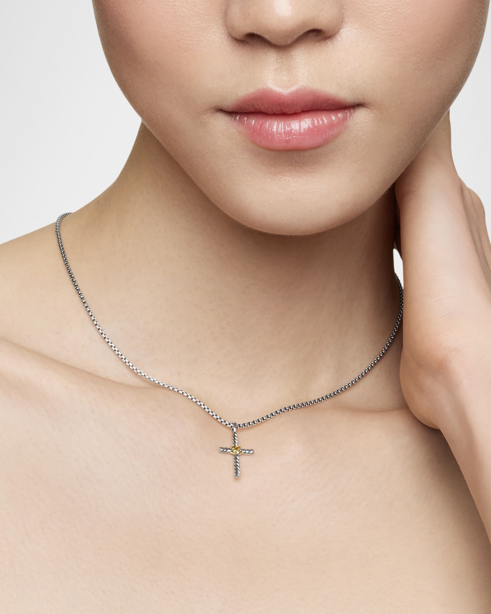David Yurman Petite X Cross in Silver with 14K Gold on Chain