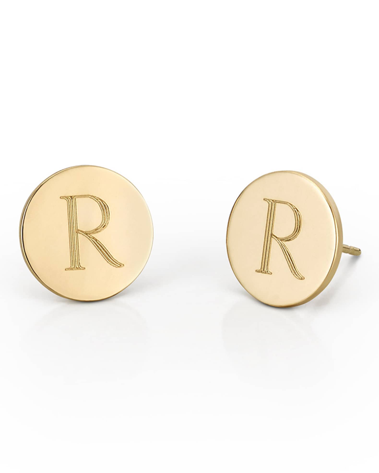Sarah Chloe 14K Gold Round Engraved Monogram Stud Earrings Neiman Marcus