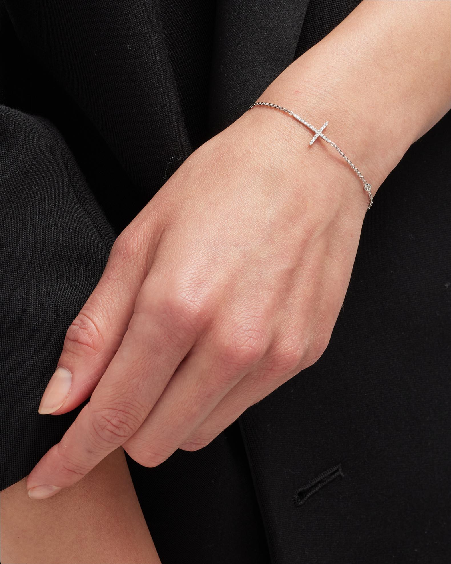 Roberto Coin Integrated Diamond Cross Bracelet, White Gold 