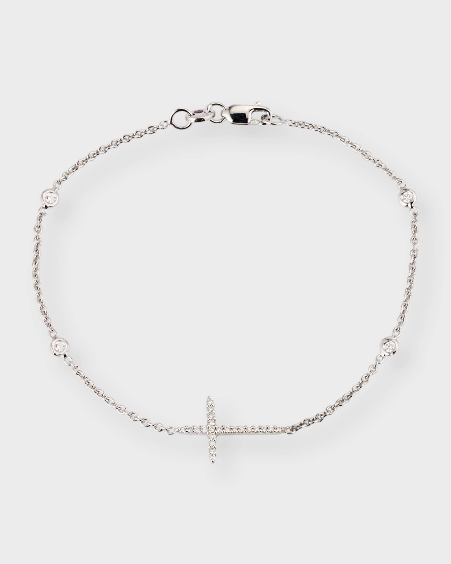 Roberto Coin Integrated Diamond Cross Bracelet, White Gold