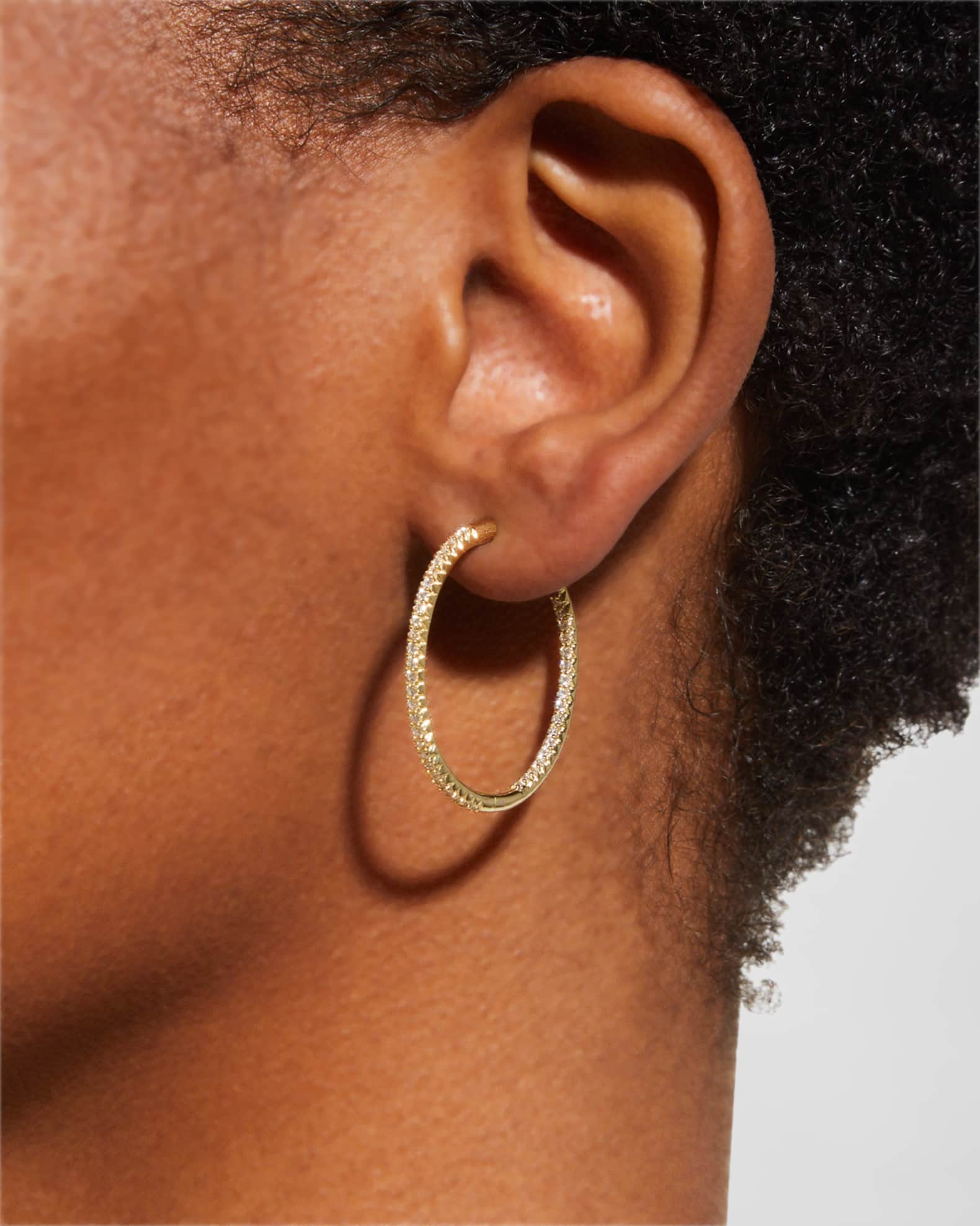 30mm Micro Pave Diamond Hoop Earrings in 18K Yellow Gold 1