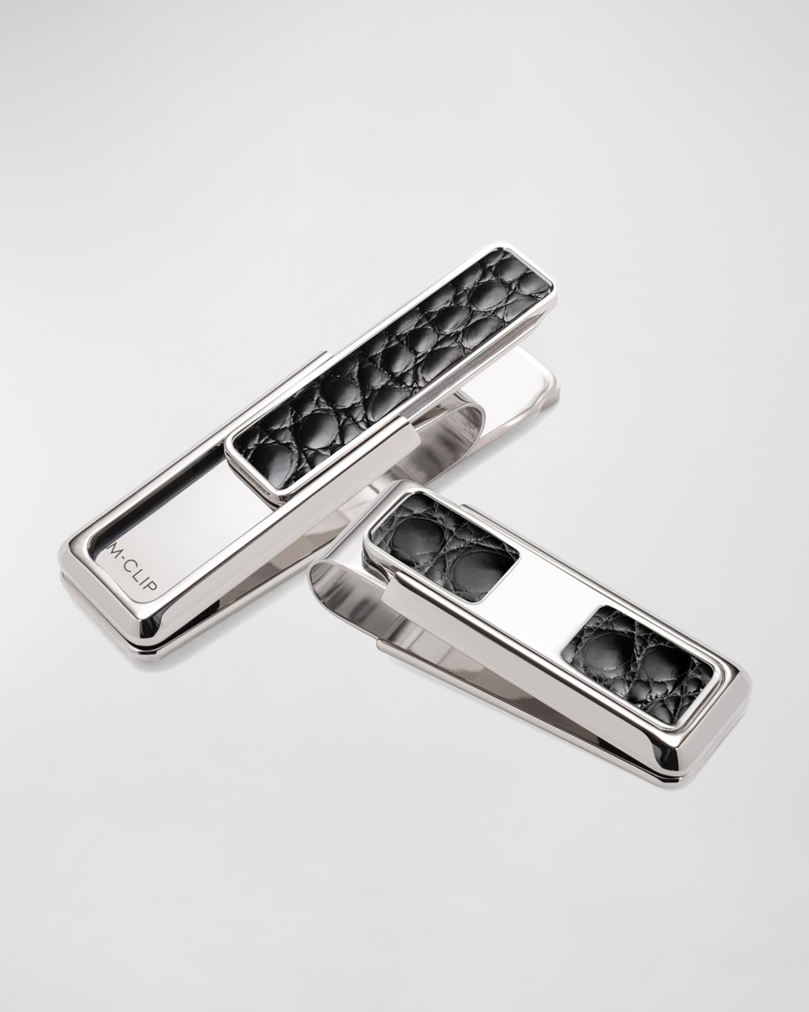 Monterey Monogrammed Alligator Money Clip, Black 0