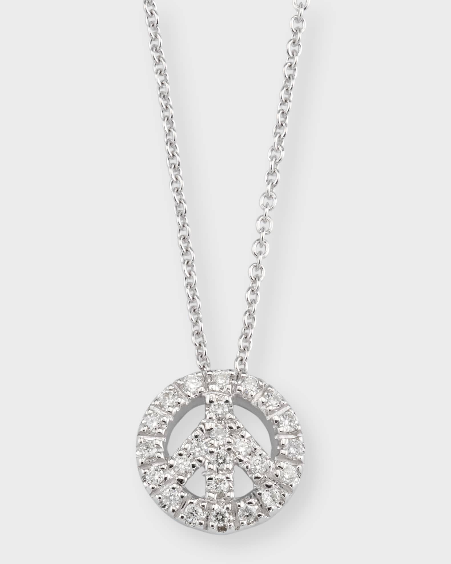 Roberto Coin 18K White Gold Diamond Peace Sign Necklace Neiman Marcus