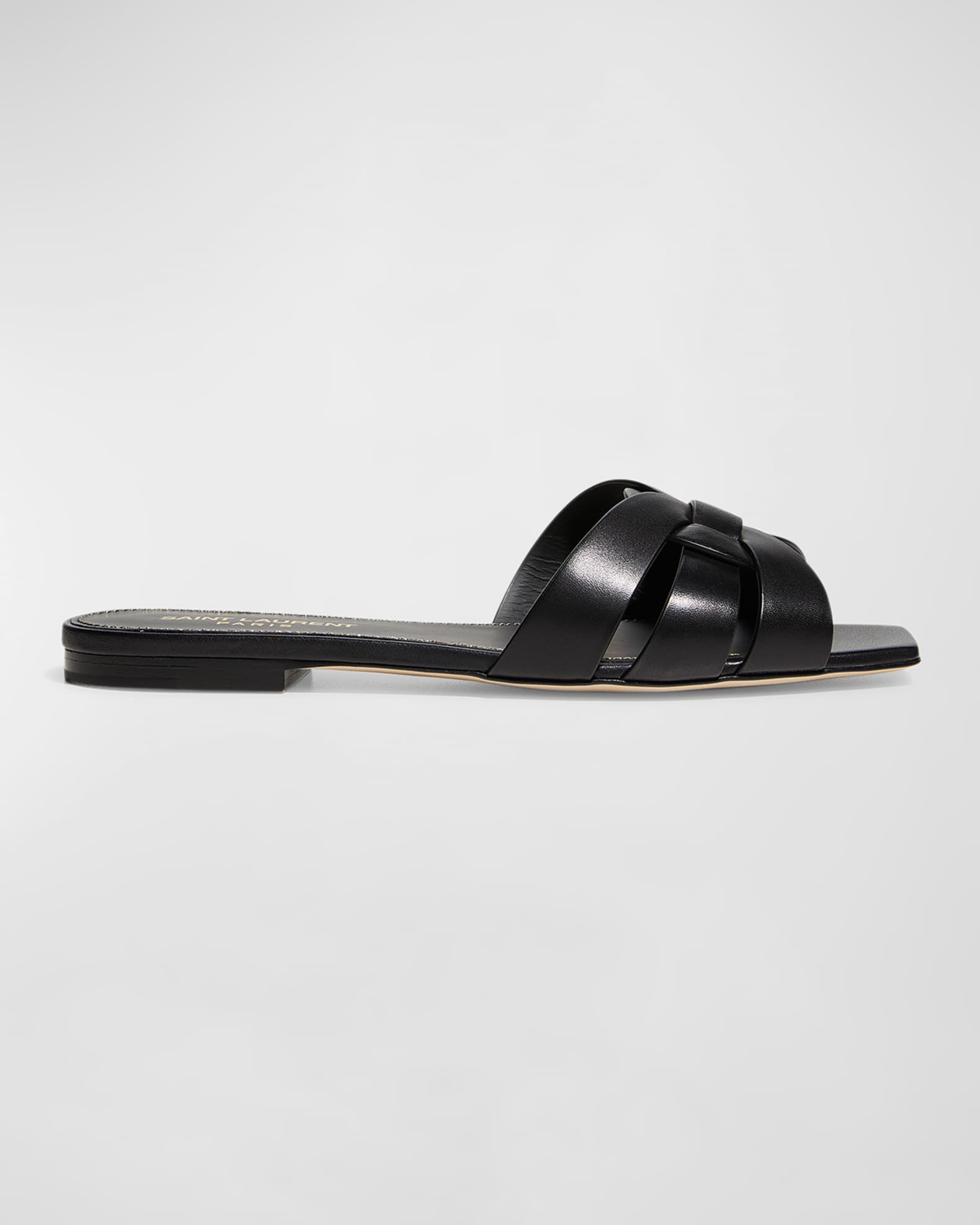 Saint Laurent Woven Leather Sandal Slide | Neiman Marcus