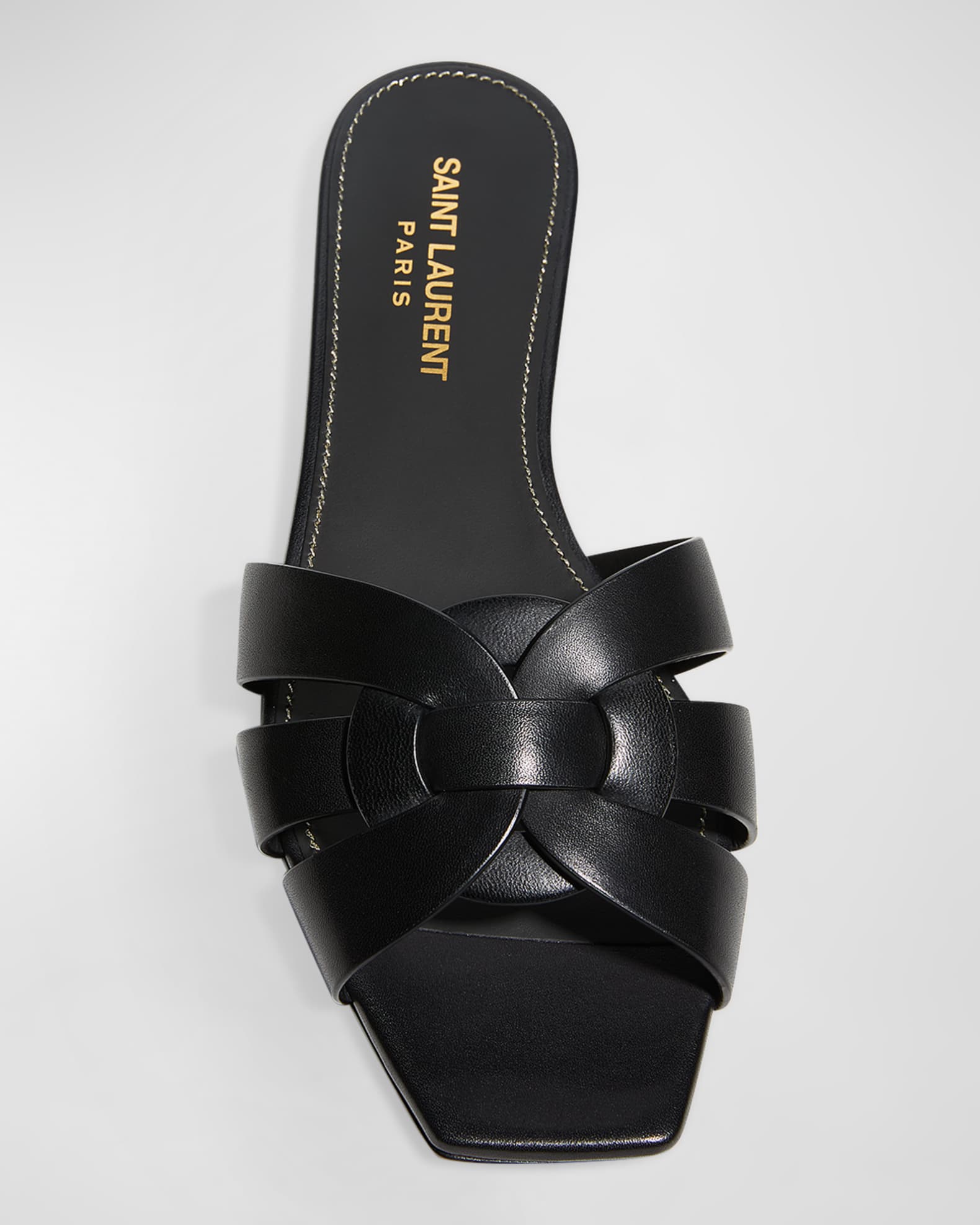 Saint Laurent Woven Leather Sandal Slide | Neiman Marcus