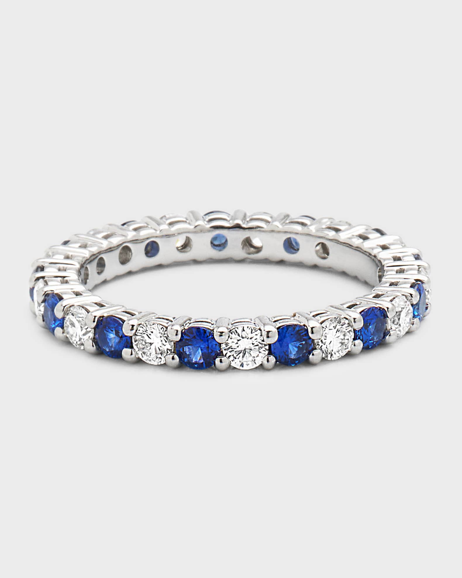 Prong-Set Diamond & Sapphire Band Ring in Platinum, Size 6.5, 1.72tcw 0