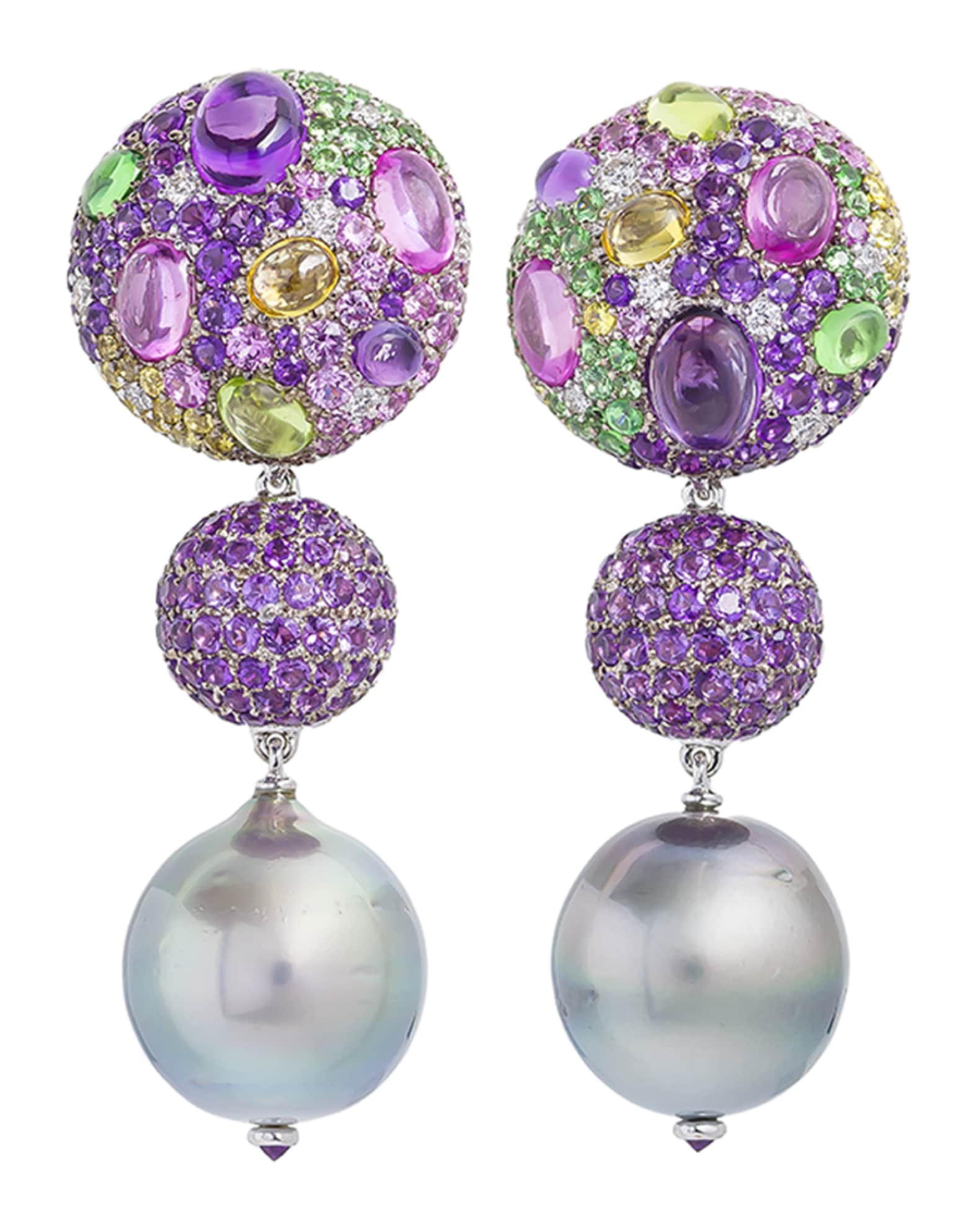 Cookie Mixed Sapphire Pearl Drop Earrings