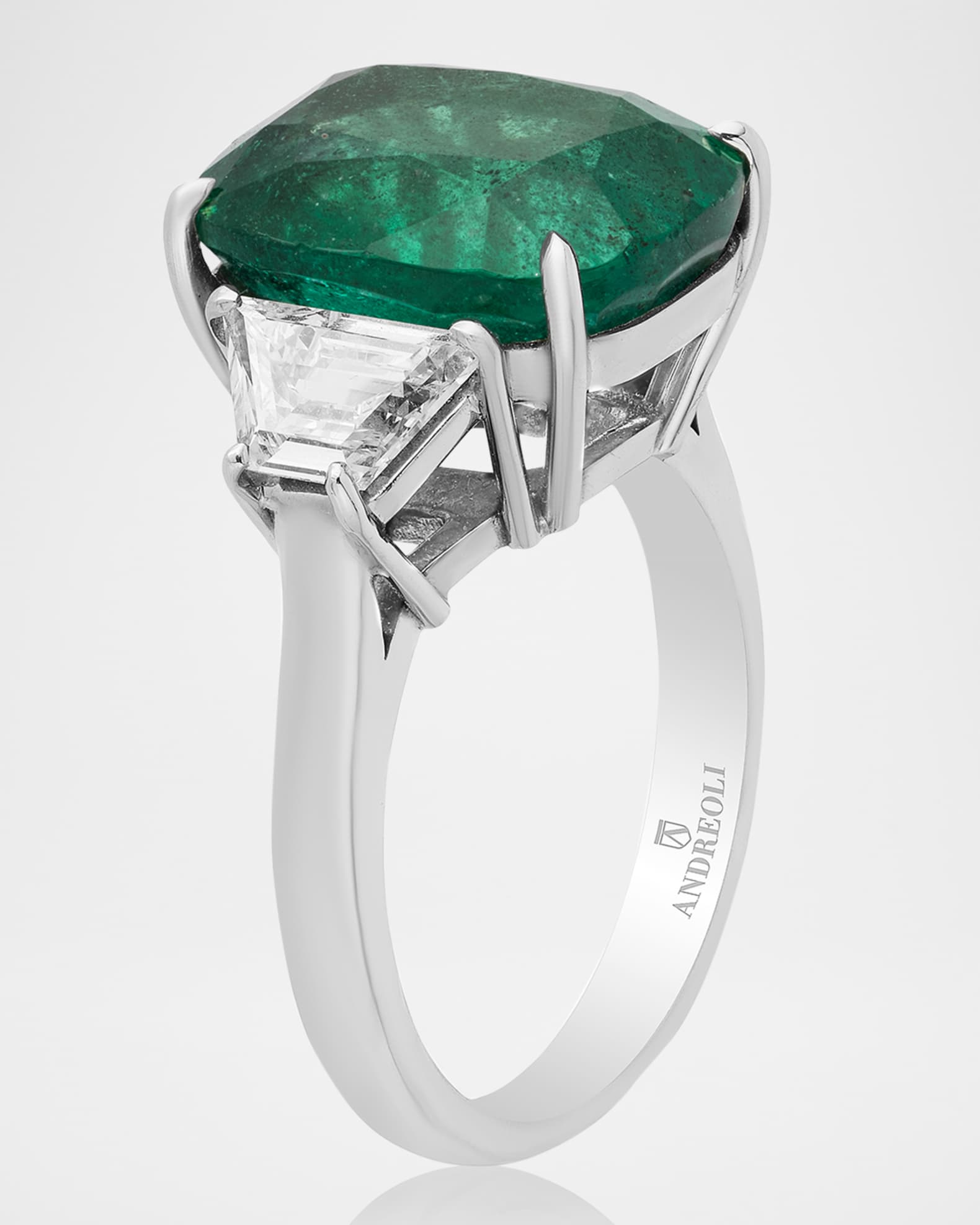 18K White Gold Emerald and Diamond Statement Ring, Size 6.5 1