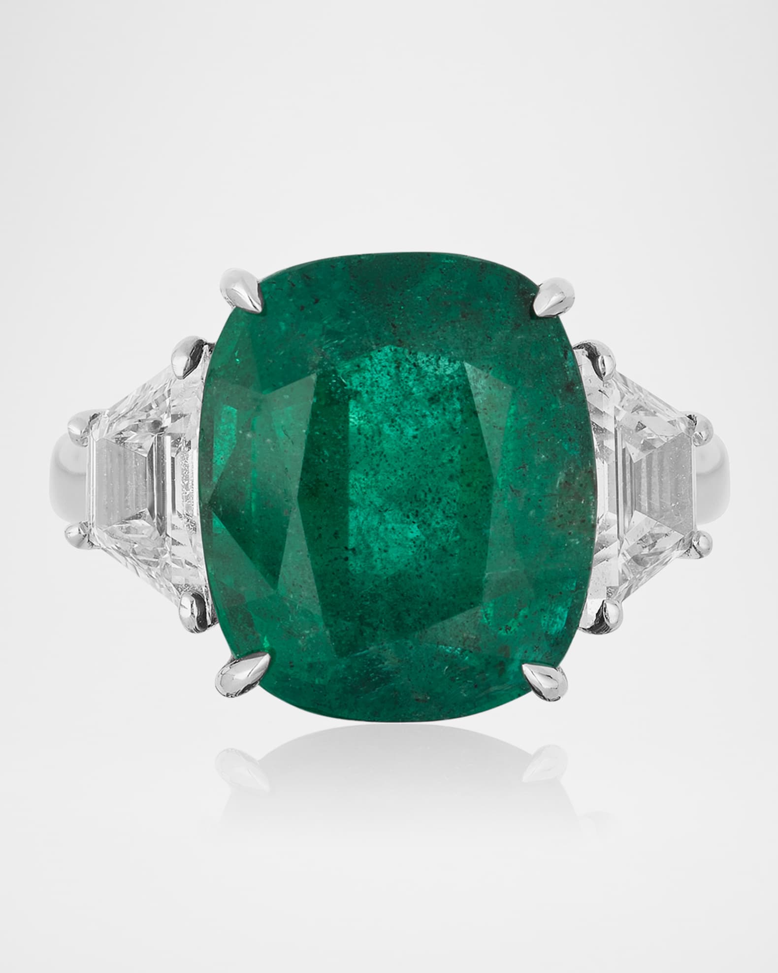 18K White Gold Emerald and Diamond Statement Ring, Size 6.5 0