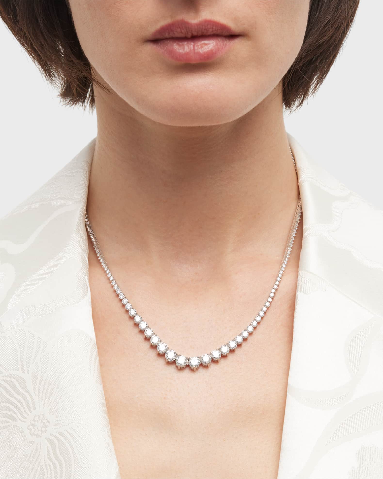 Neiman Marcus Diamonds 18K White Gold Graduated GH VS1 Diamond Tennis Necklace 17 L 12.2tcw