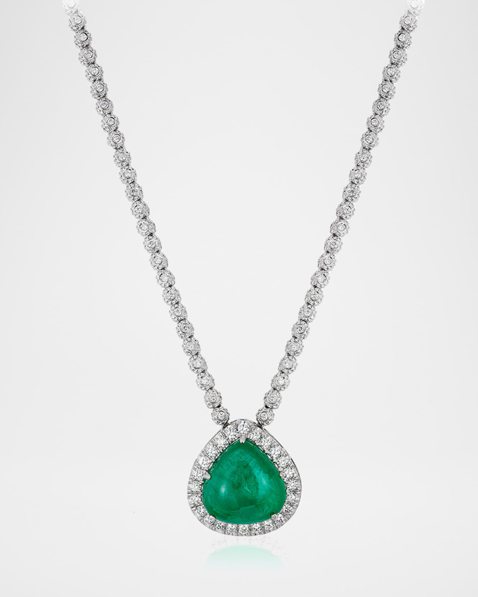 18K White Gold Emerald Drop and Diamond Necklace 1