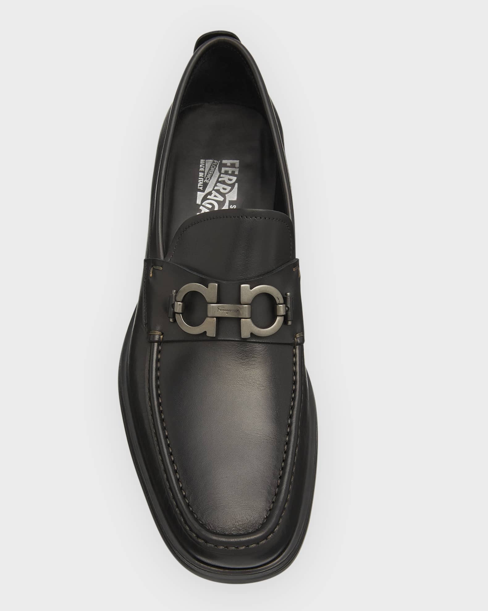 Salvatore Ferragamo Men's Leather Lug-Sole Loafer, Black | Neiman Marcus