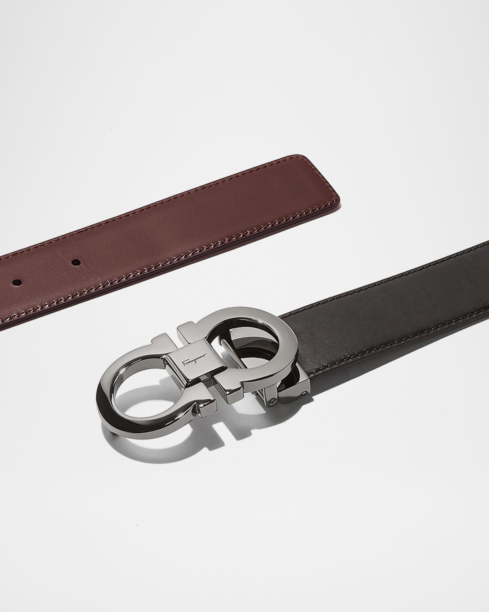 NWT $395 Salvatore Ferragamo Double Gancio Leather Belt NERO, Size 85 Ferragamo Men main image 4
