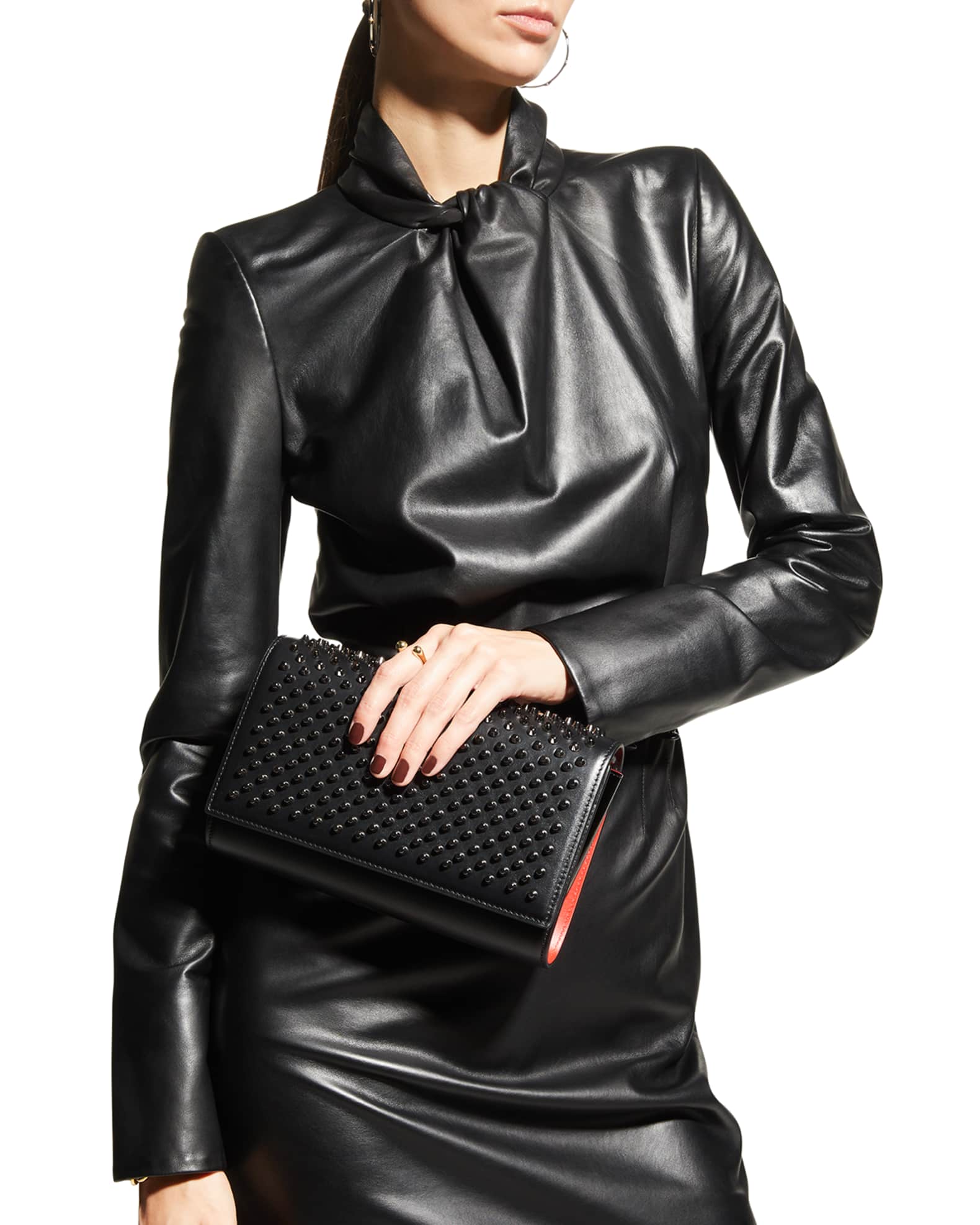 CHRISTIAN LOUBOUTIN Paloma Loubitag Leather Chain Clutch Bag Black