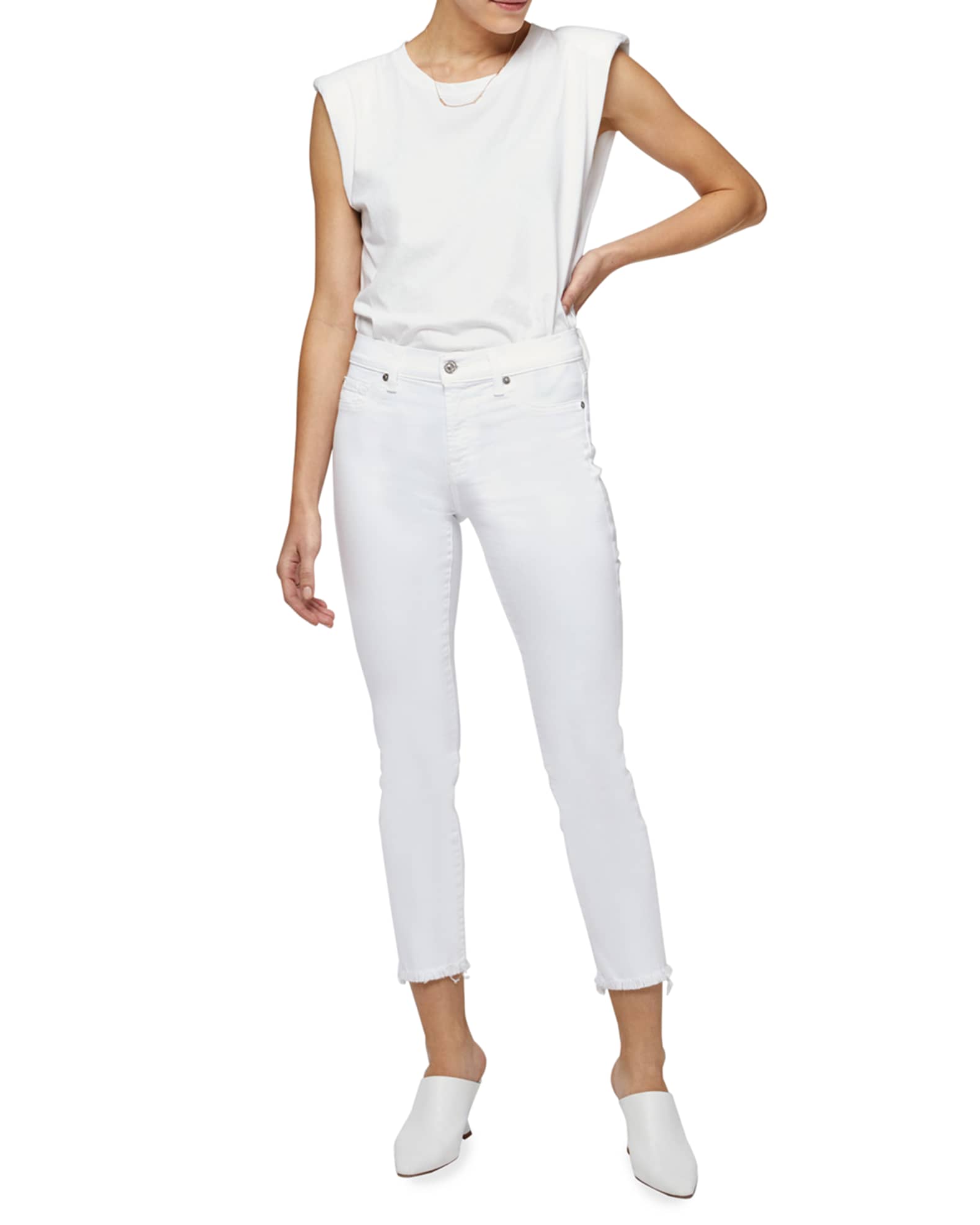 7 for all mankind Roxanne Raw-Edge Ankle Skinny Jeans, White | Neiman ...