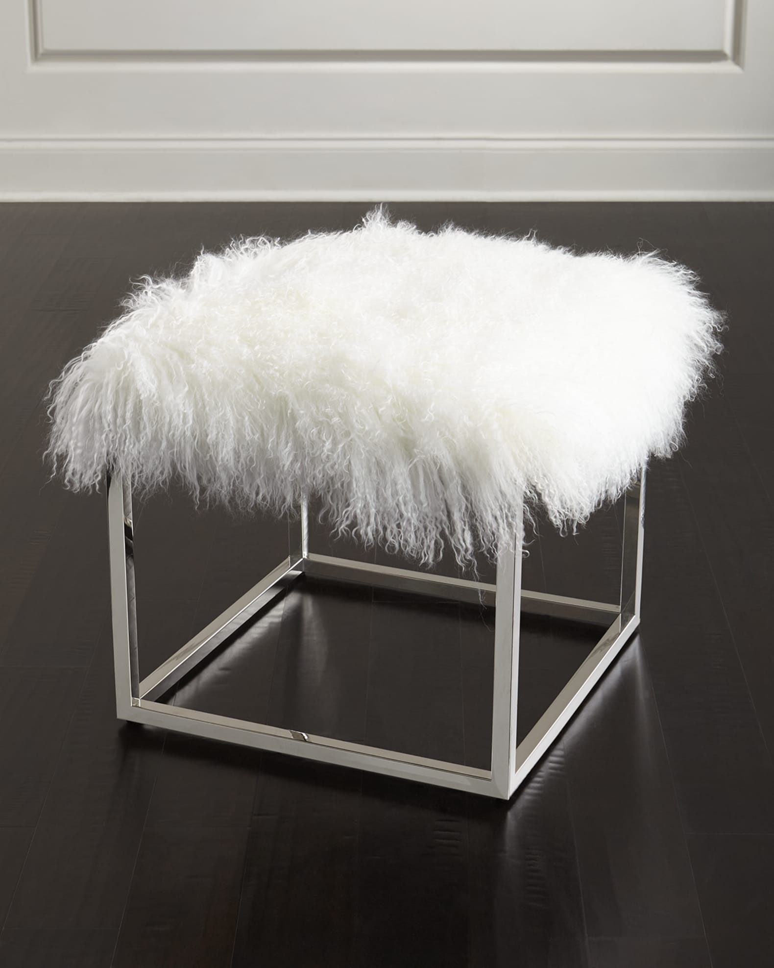 Reno Chrome and Sheepskin Ottoman 0