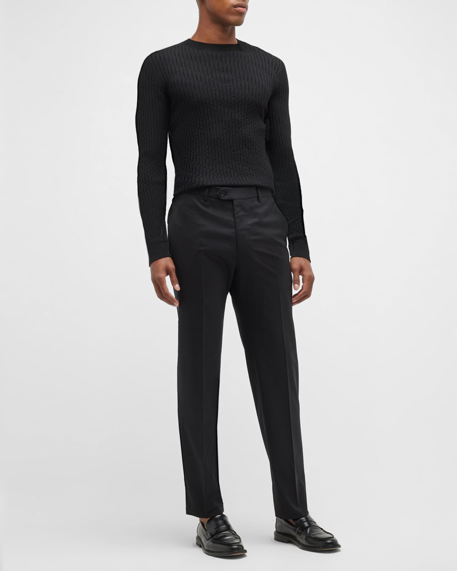 Giorgio Armani Basic Wool Flat-Front Trousers, Black | Neiman Marcus