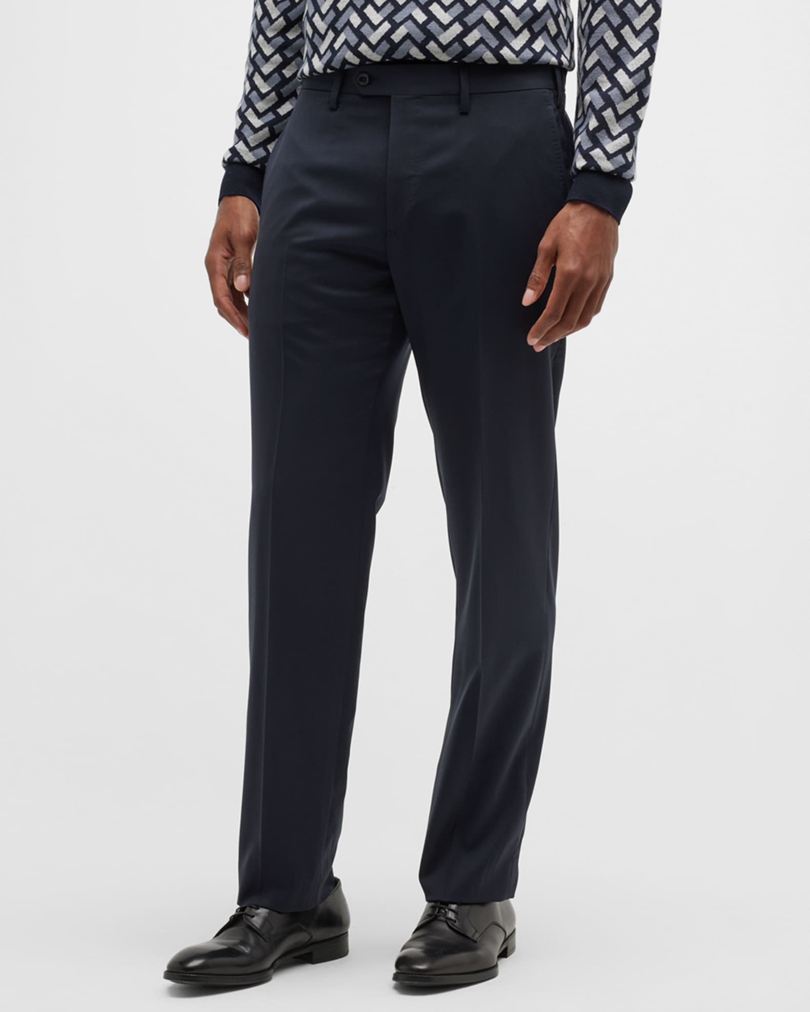 Giorgio Armani Basic Wool Flat-Front Trousers, Navy Blue | Neiman Marcus
