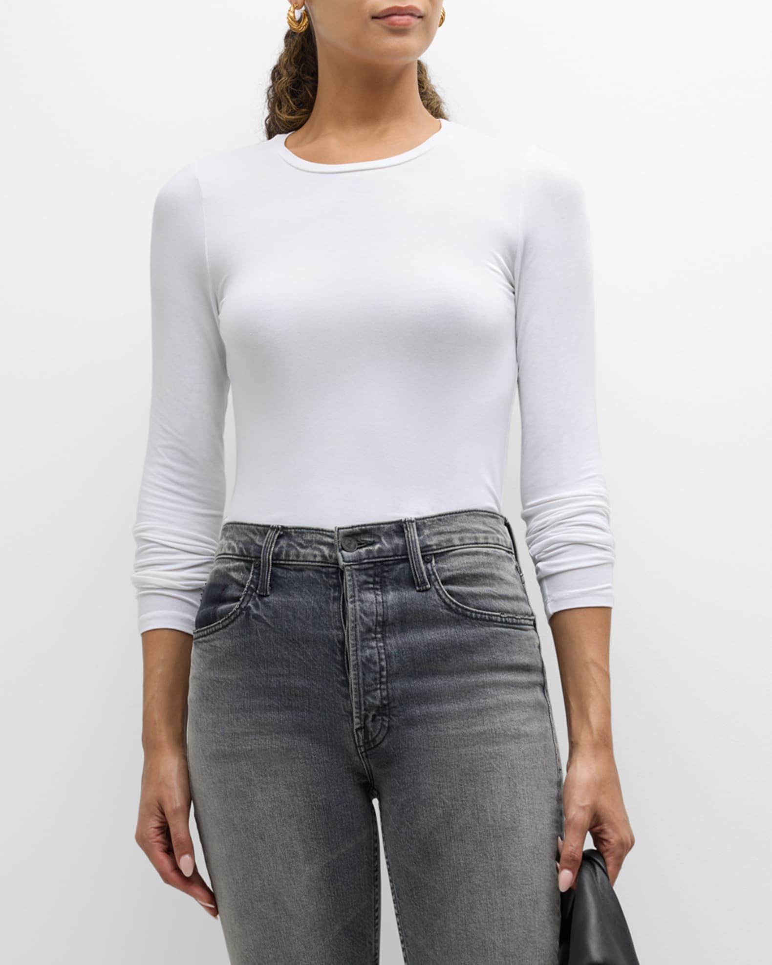 Majestic Long Sleeve Soft Touch Viscose Crewneck in Carmin