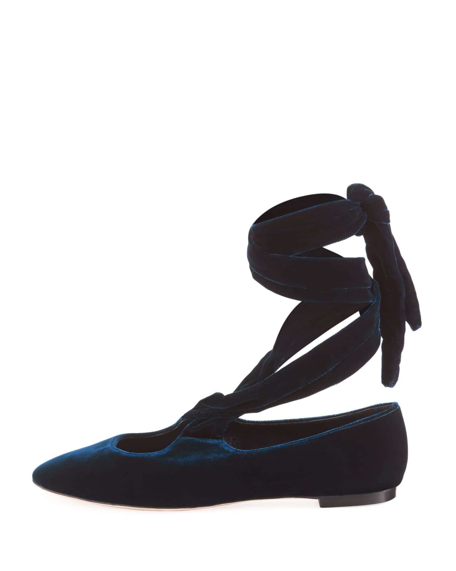 THE ROW Elodie Velvet Ankle-Wrap Flat | Neiman Marcus