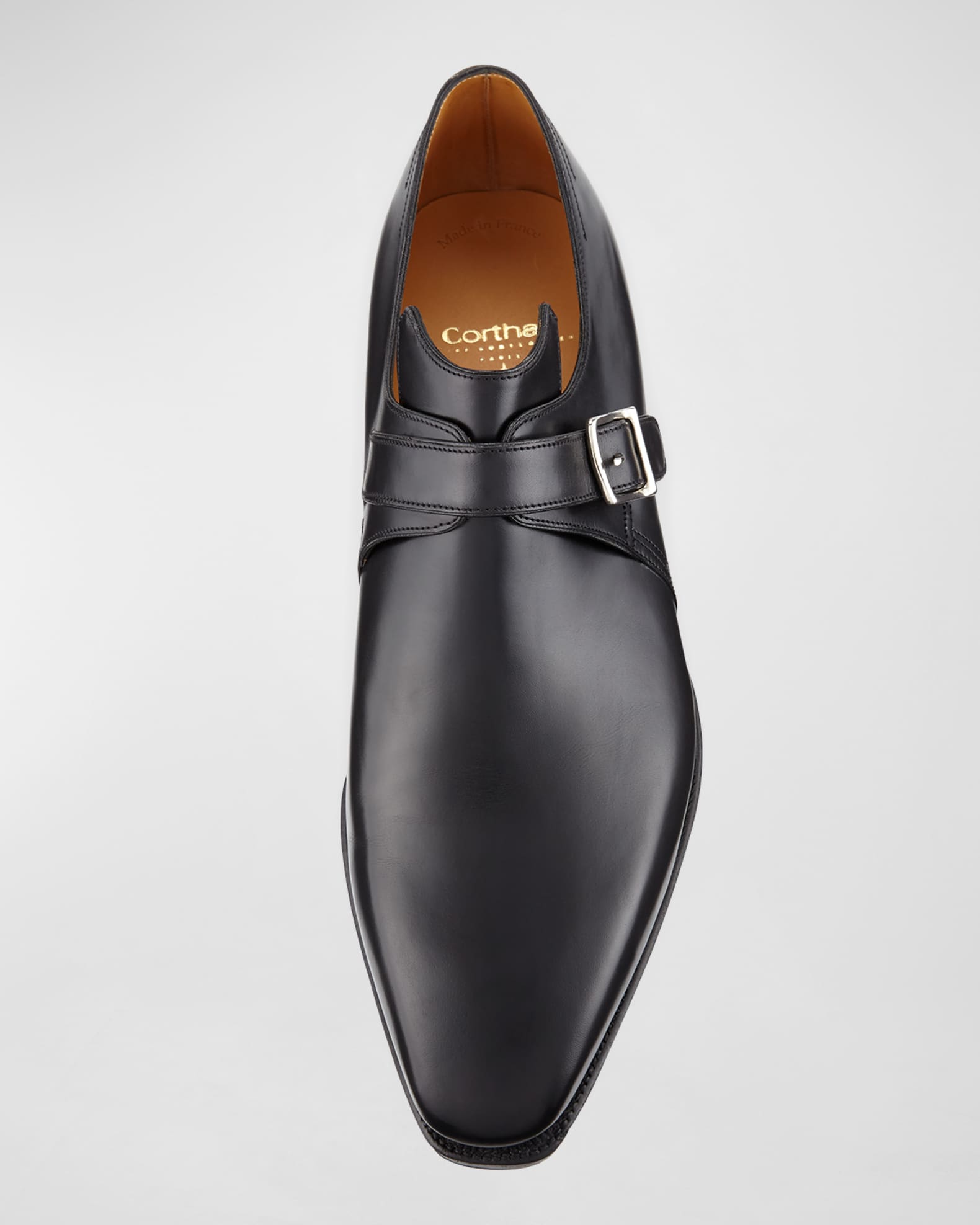 Corthay Arca Calf Leather Monk Shoe, Black | Neiman Marcus