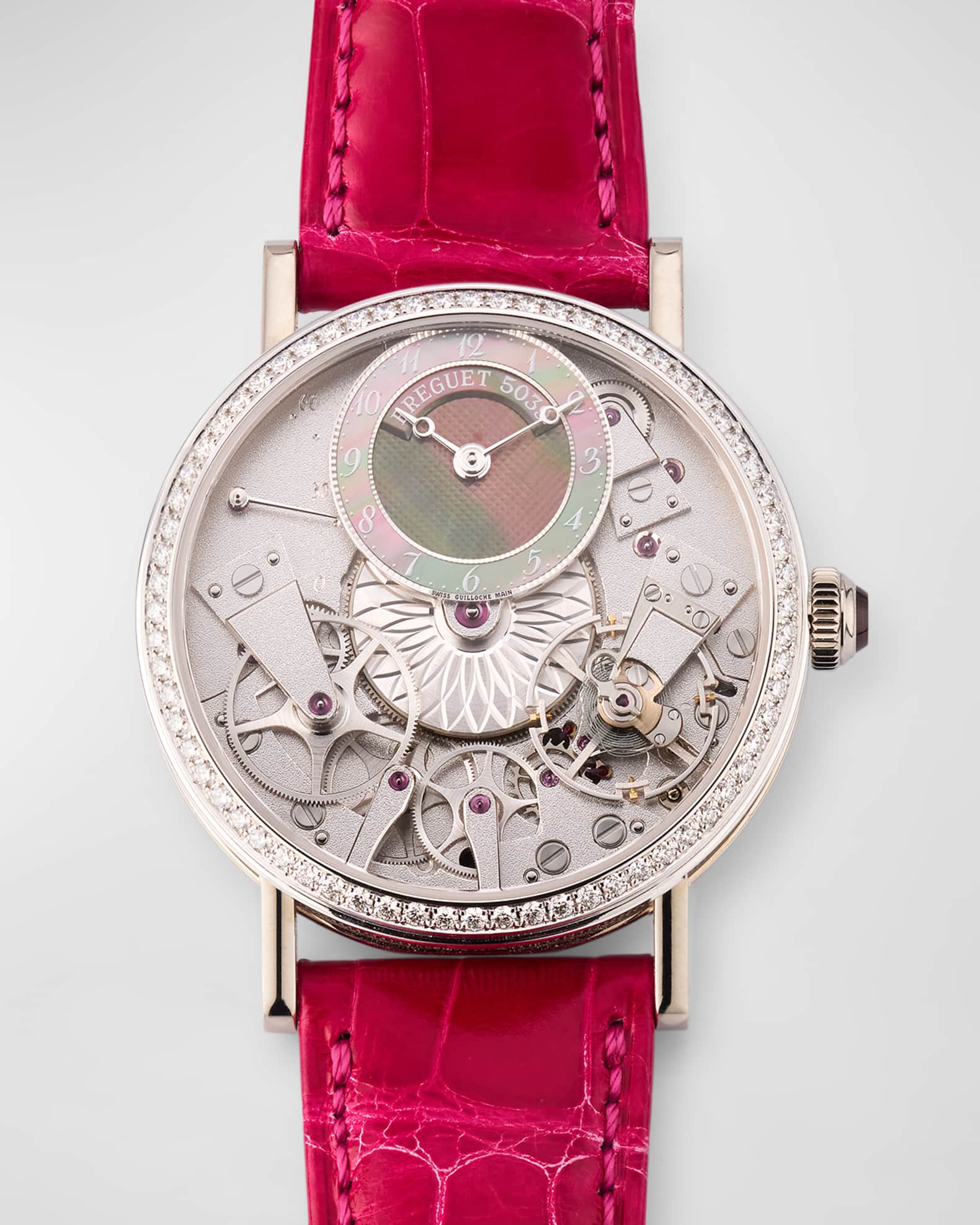 Tradition 18K White Gold Diamond Watch with Alligator Strap 0