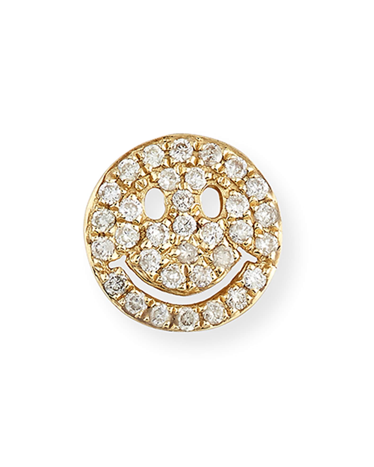 14k Pave Diamond Happy Face Single Stud Earring 0