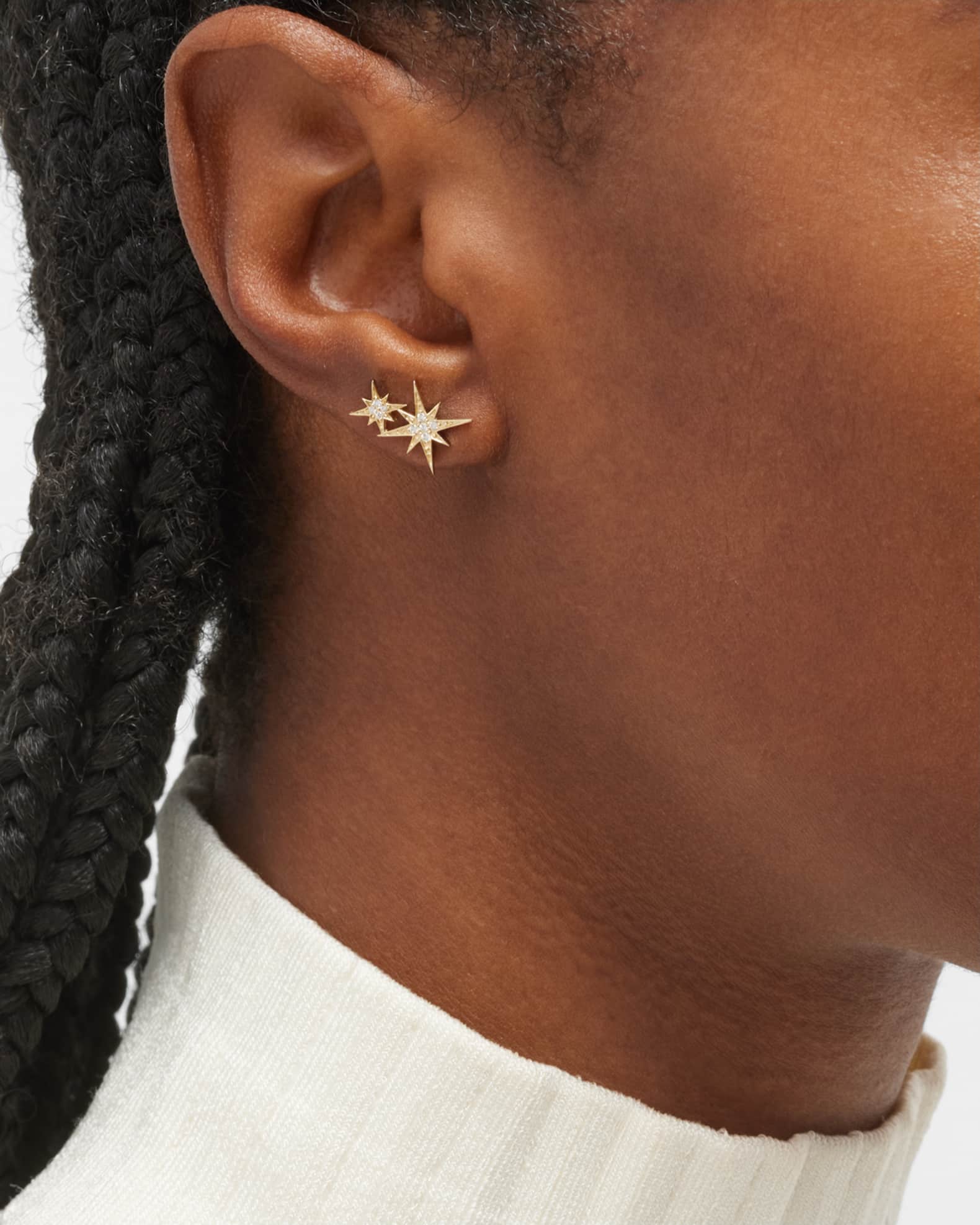 14k Pave Diamond Double Starburst Stud Earring 1