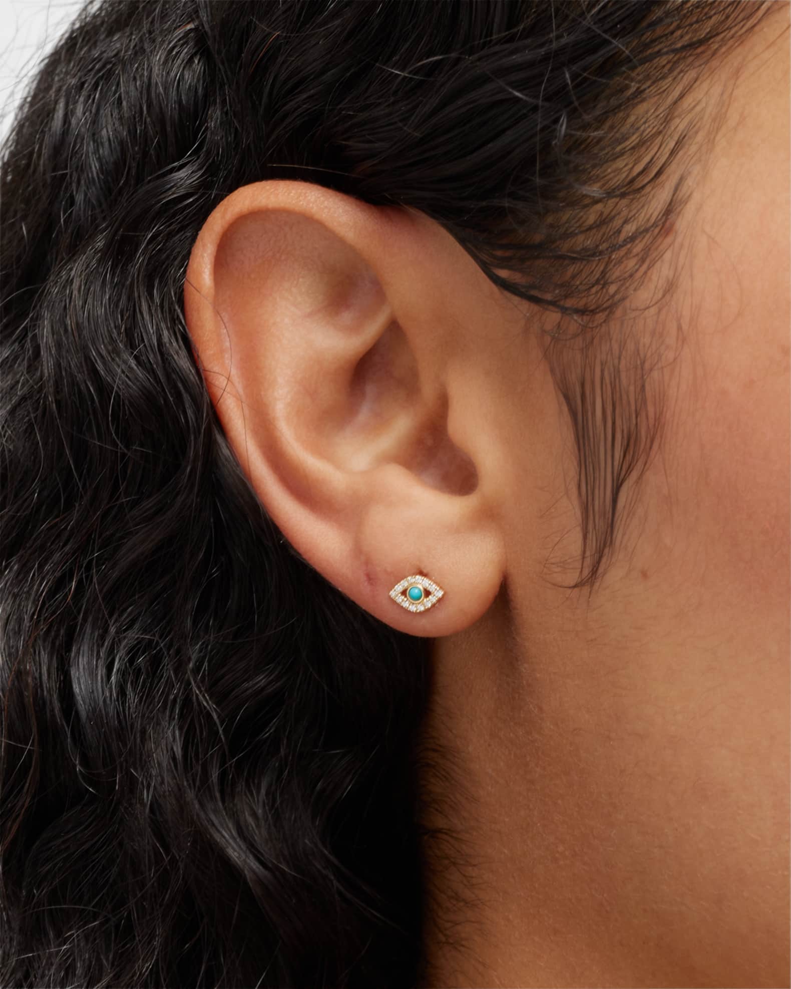 Small Turquoise Cabochon & Diamond Evil Eye Single Earring 1