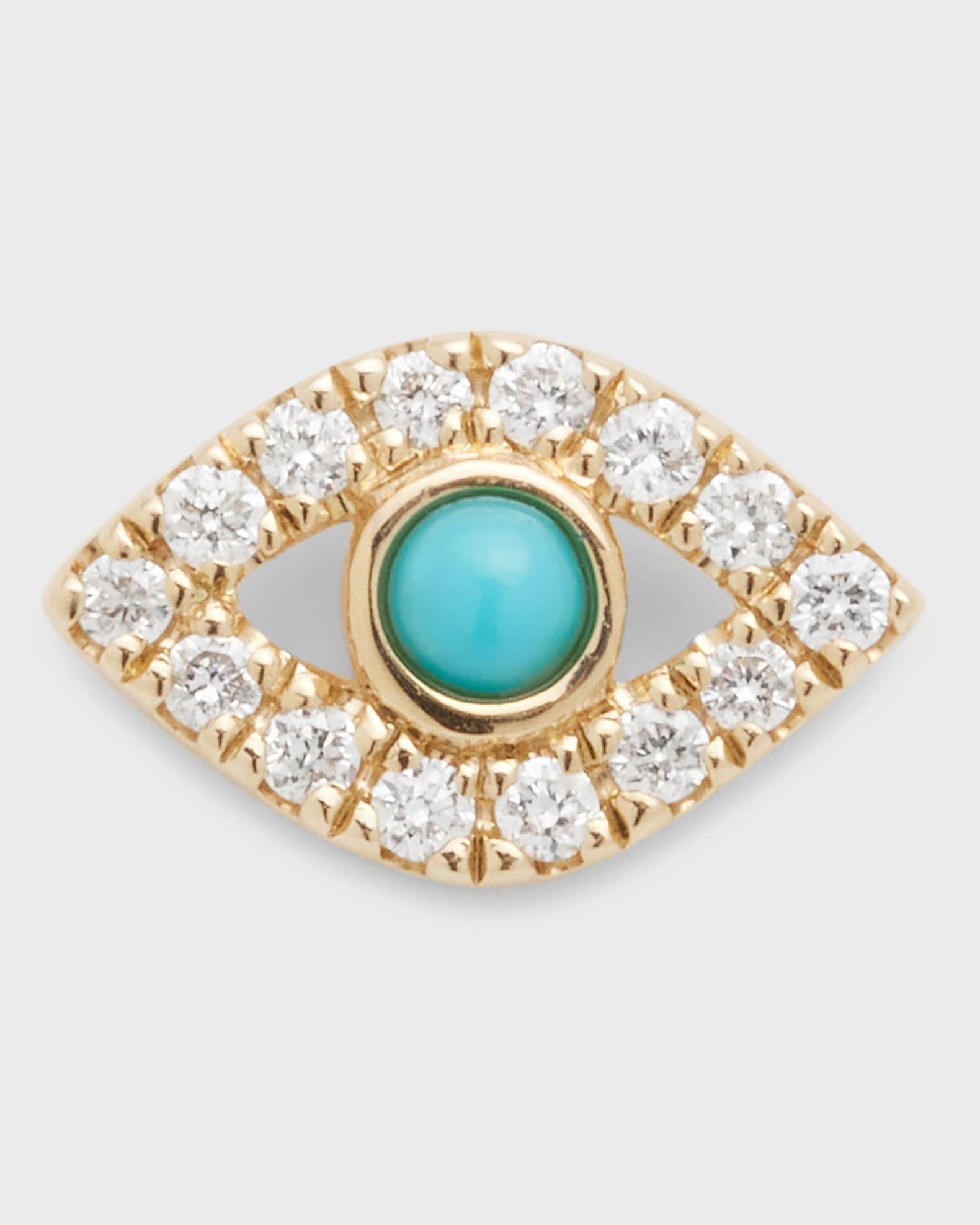 Small Turquoise Cabochon & Diamond Evil Eye Single Earring 0