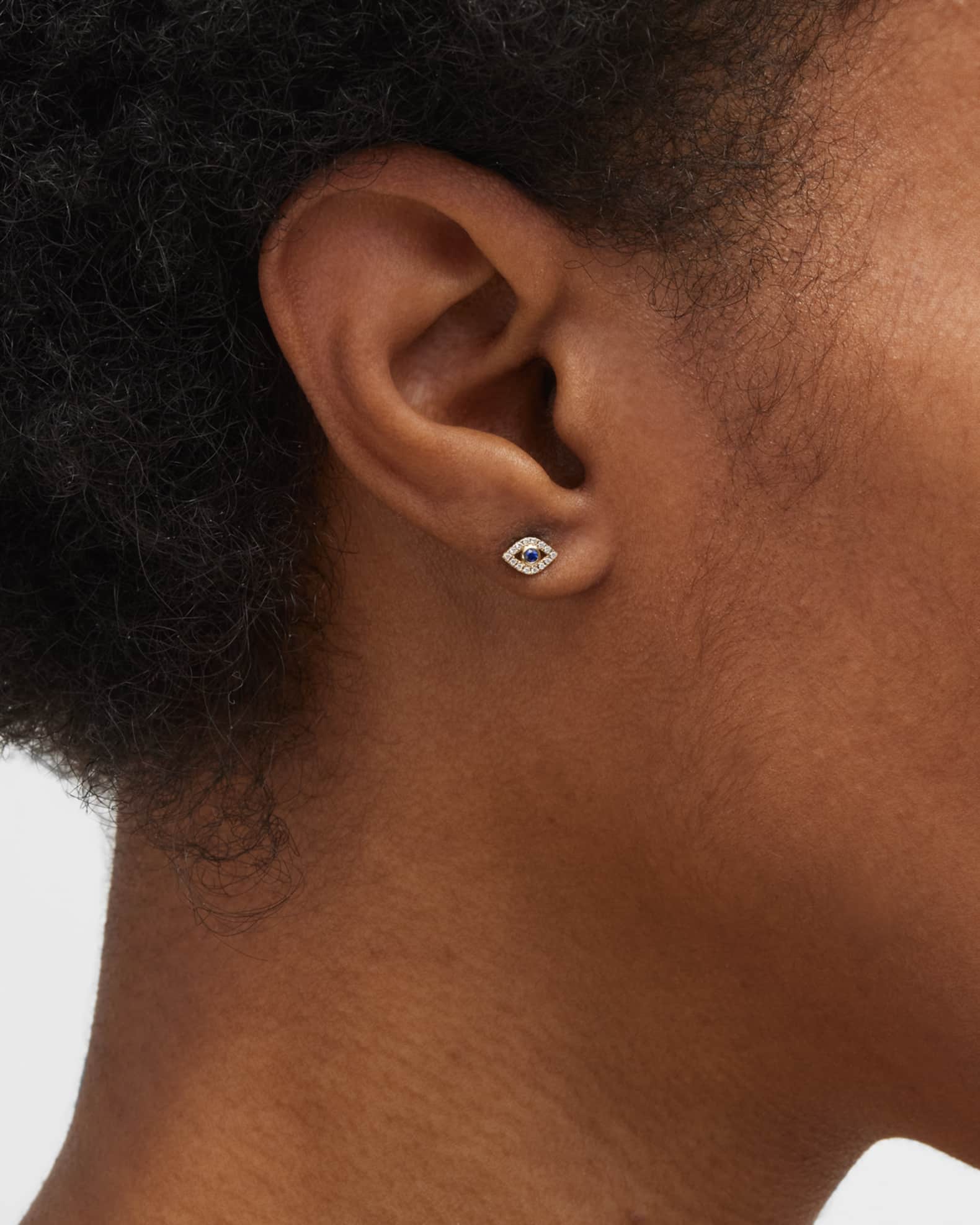 14k Diamond Mini Evil Eye Single Stud Earring 1