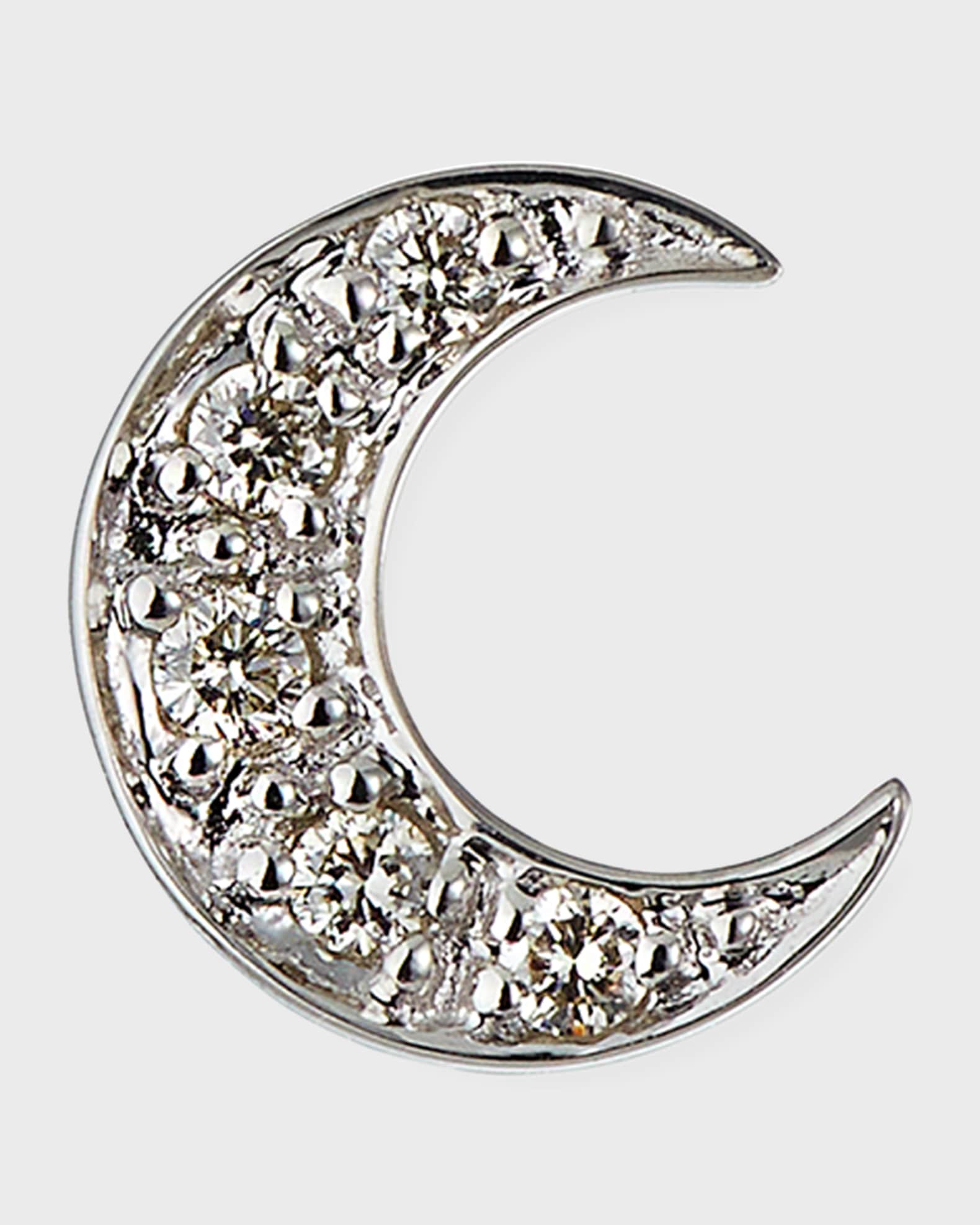 14k Pave Diamond Crescent Moon Single Stud Earring 0