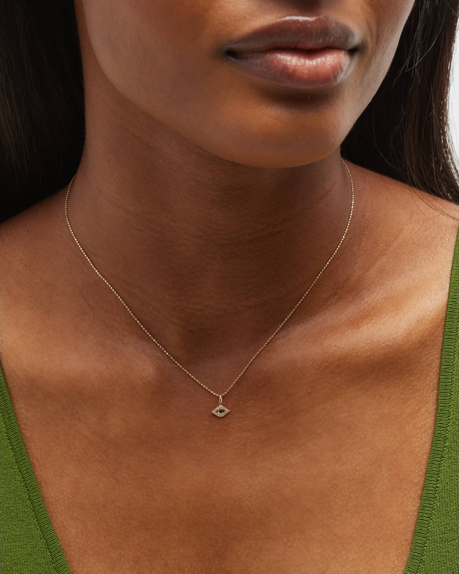 14k Gold Tiny Evil Eye Charm Necklace 1