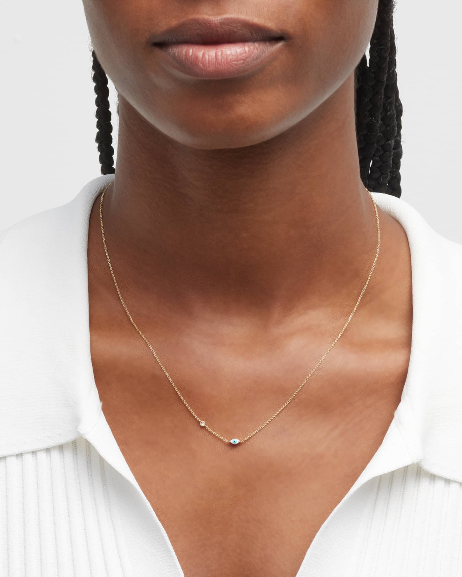 14k Gold Evil Eye Necklace with Single Diamond