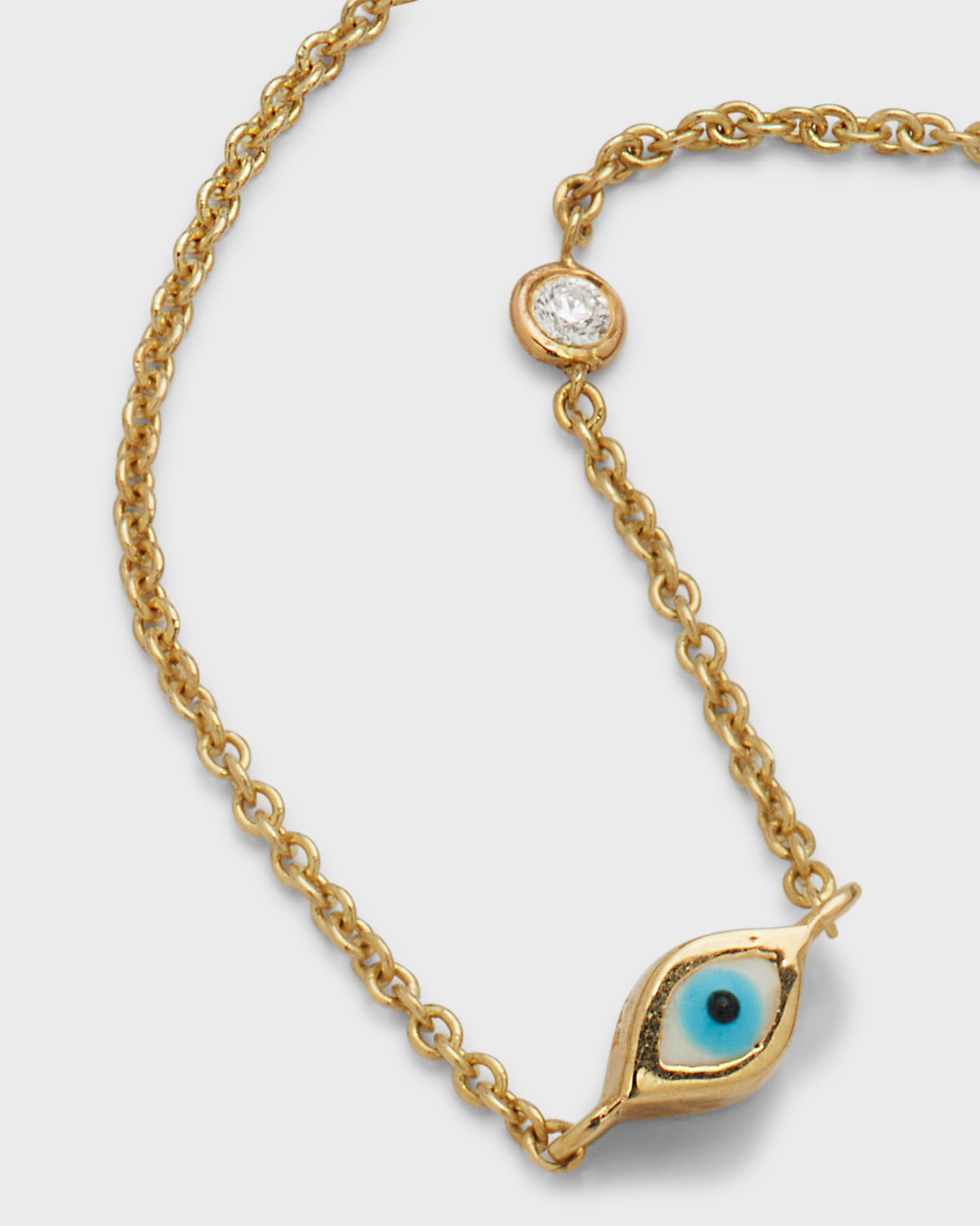 14k Gold Evil Eye Necklace with Single Diamond