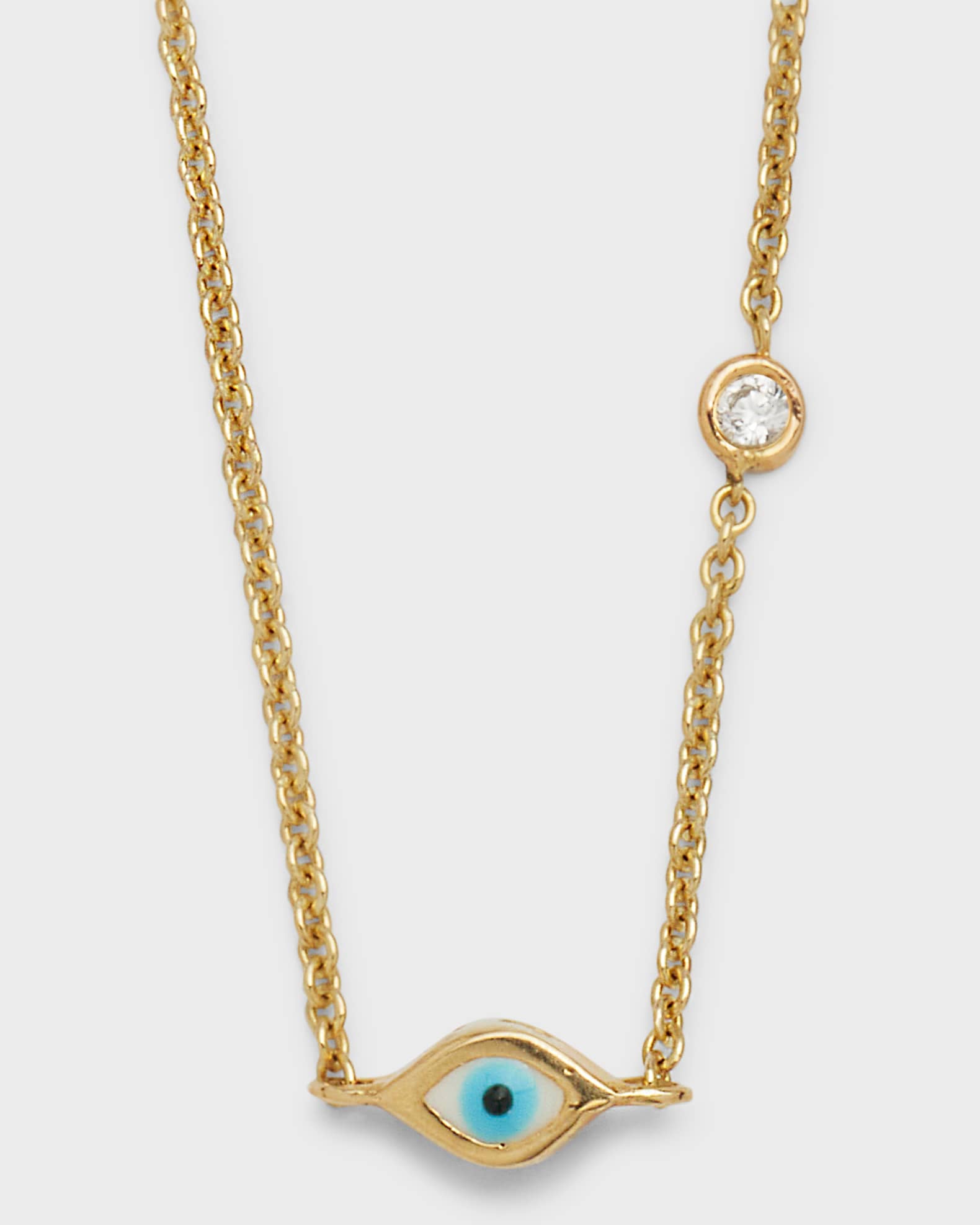 14k Gold Evil Eye Necklace with Single Diamond